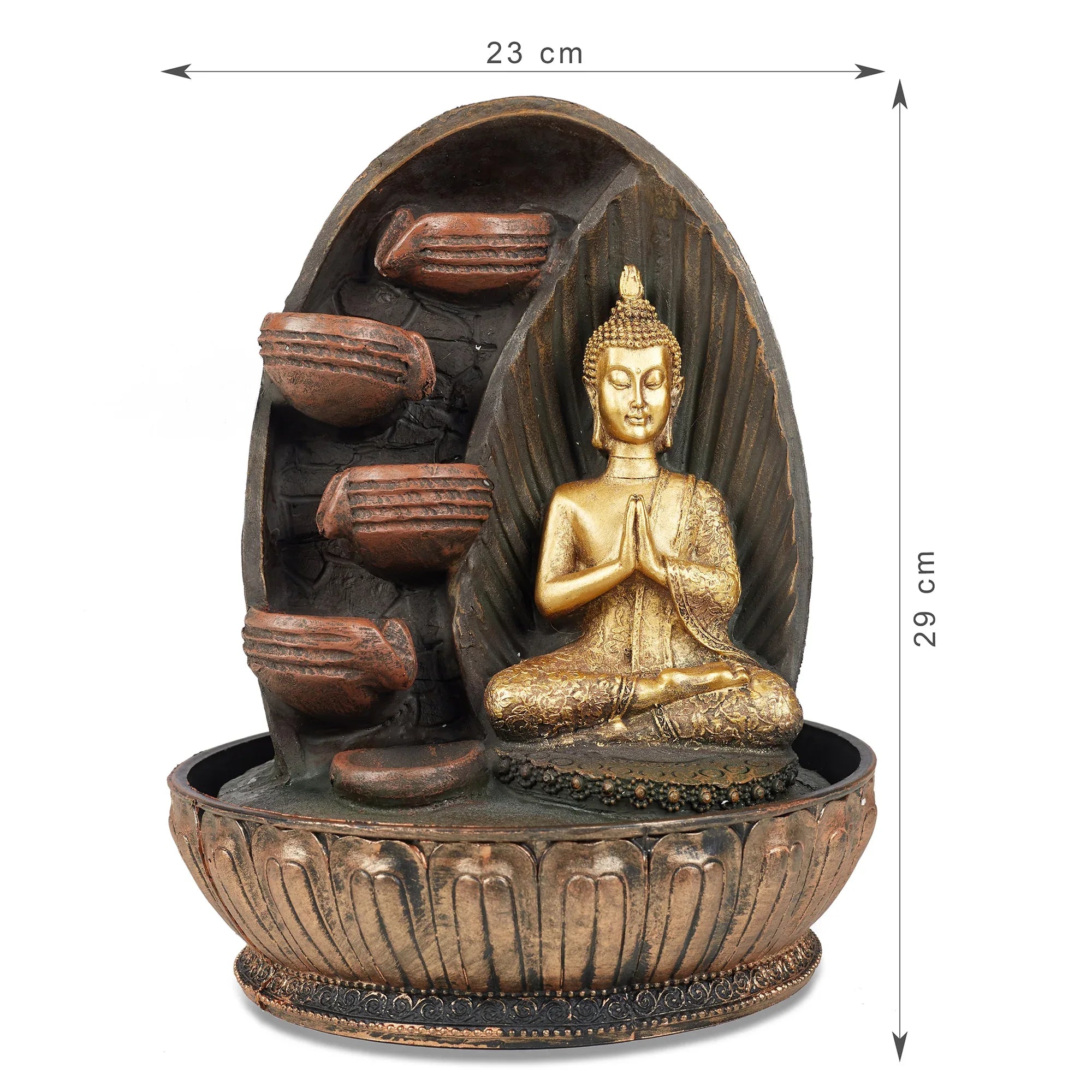 Impression Polyresin Buddha Drops Water Fountain 23x23x29 Cm in Antique Gold Colour