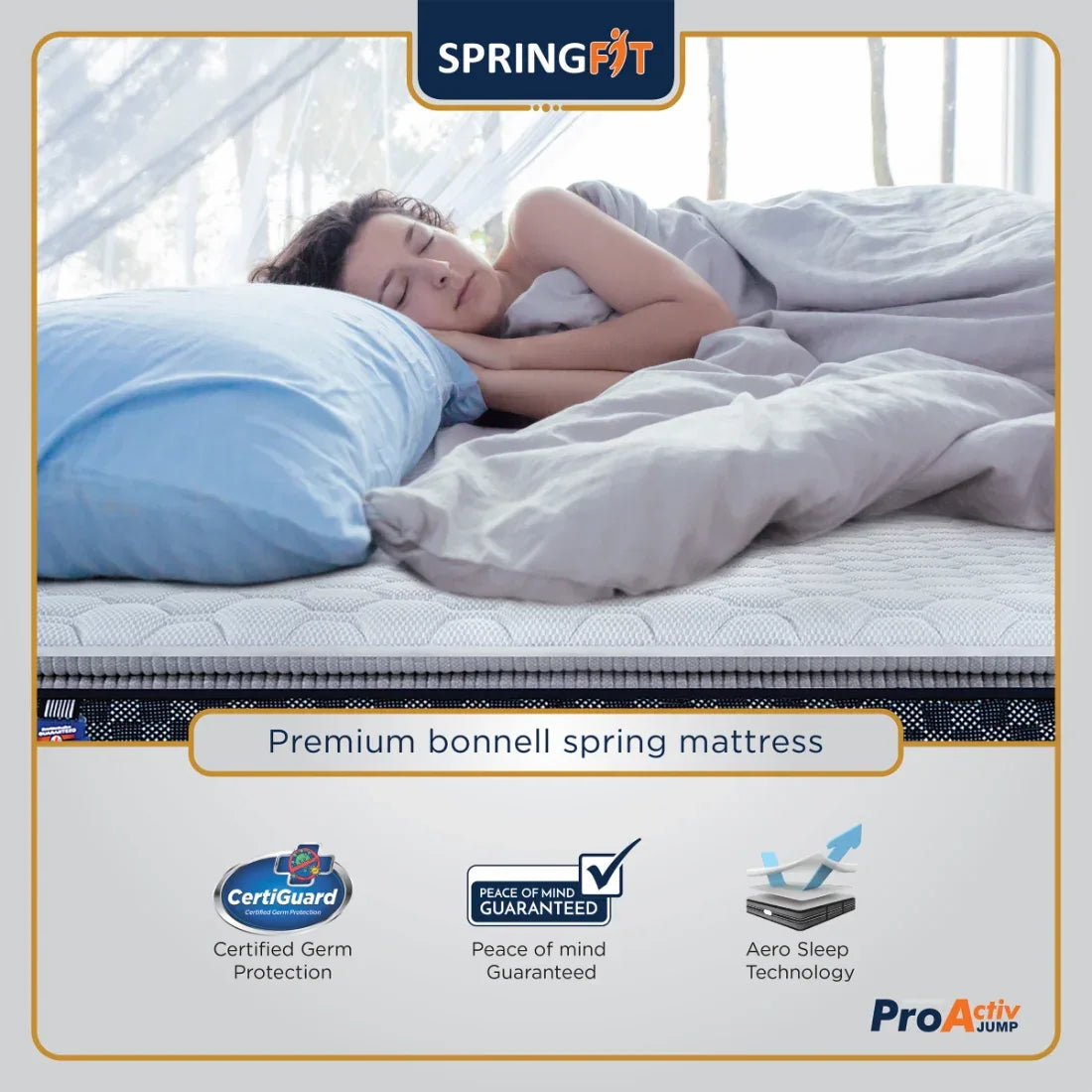 Pro Activ Jump Pillow Top Bonnell Spring Queen Mattress 84x60x8 Inch in Blue & Grey Colour - HomeTown