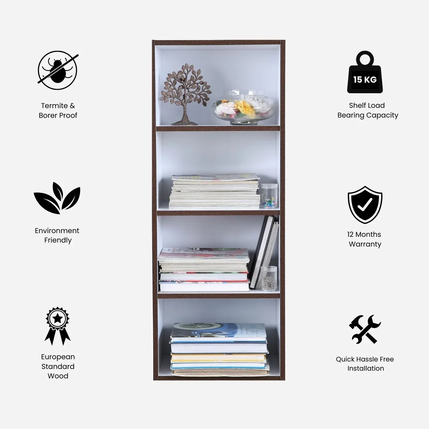 Mezzola Engineered Wood 4 Tier Bookshelf in Wenge Colour - HomeTown