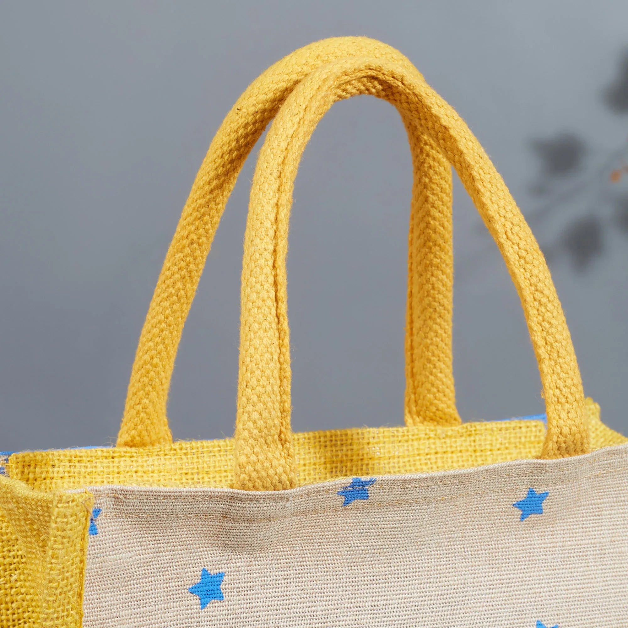 Good Life Jute Reversible Stary Night Printed Lunch Bag 25.5 x 25.5 Cm in Navy Blue & Yellow Colour - HomeTown