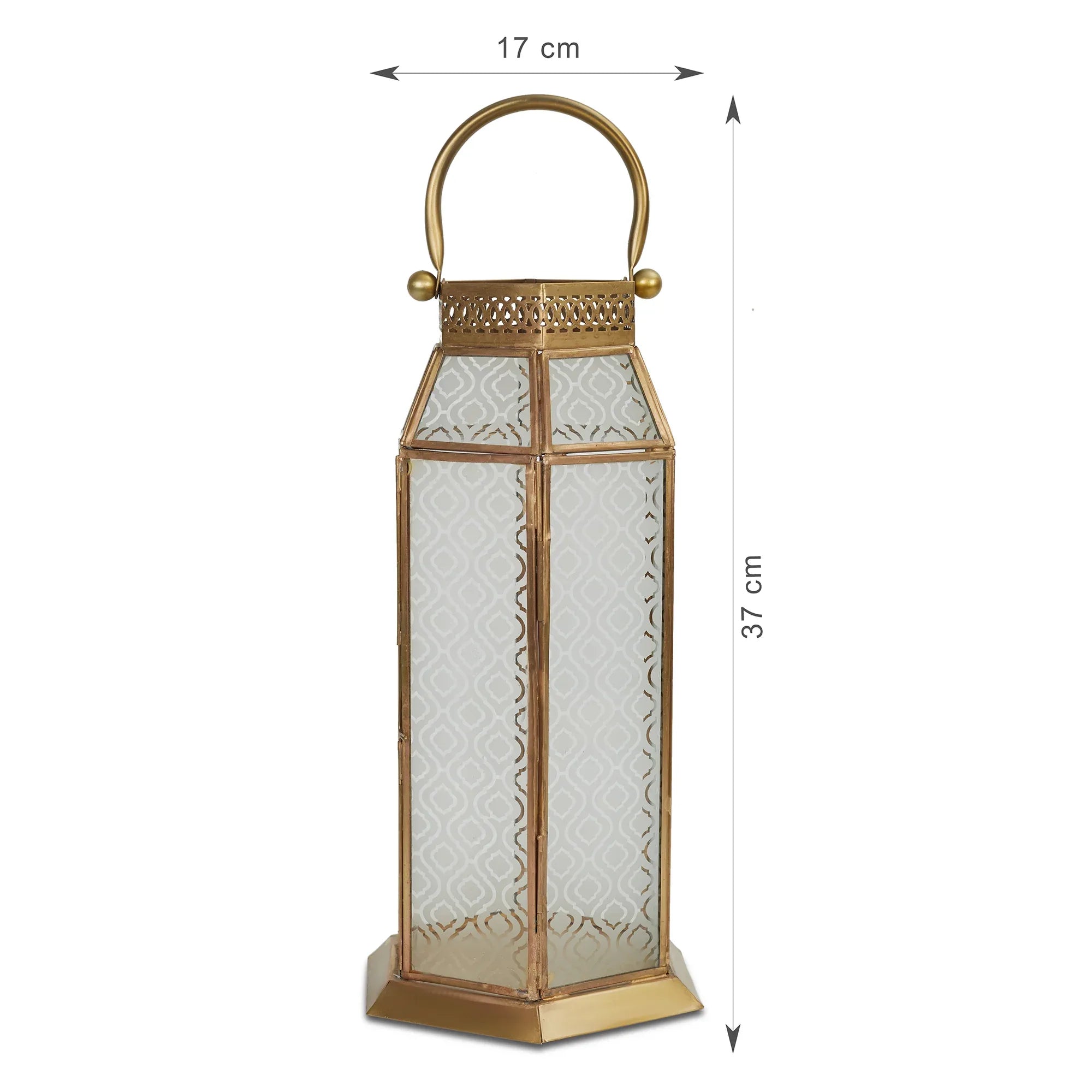 Apollo Iron and Glass Hexagon Lantern 19x37 Cm in Emerald & Gold Colour - HomeTown