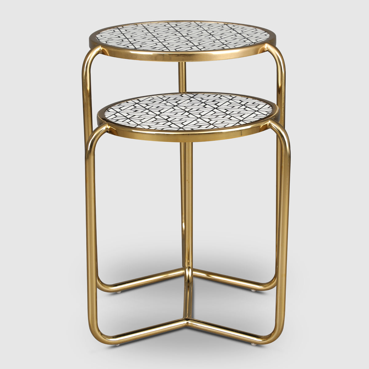 Ossein Metal Nesting Table (Set of 2) in Gold & White Colour