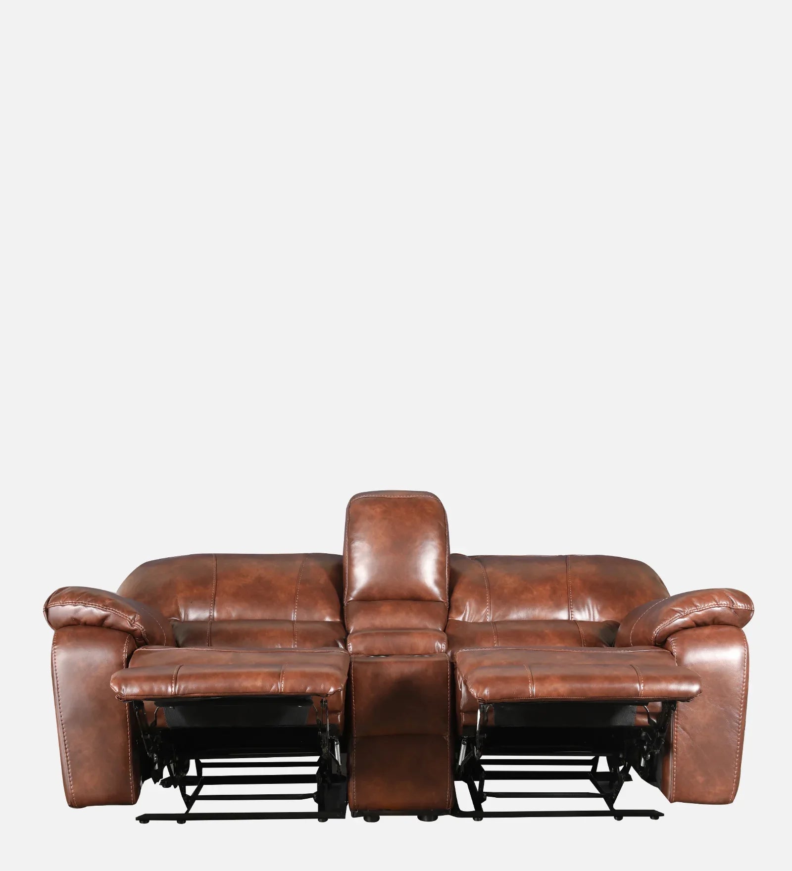 Urbano Leather Fabric Two Seater Recliner with Console in Brown Colour - HomeTown