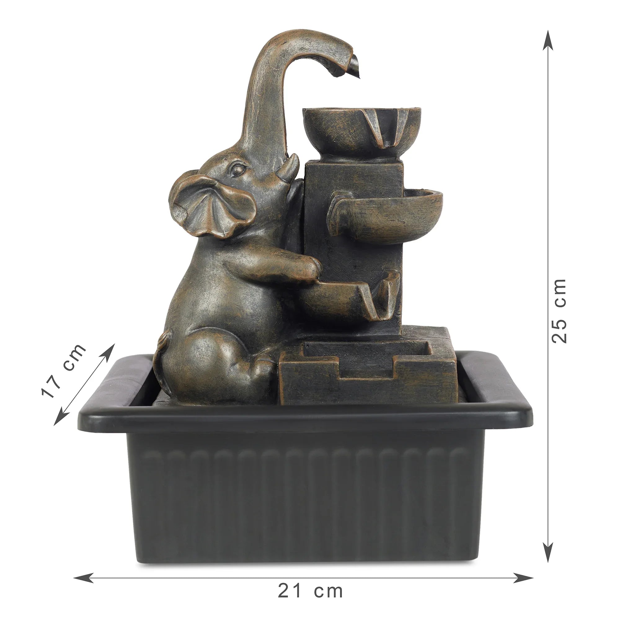Impression Polyresin Elephant Water Fountain 21x17x25 Cm in Brown Colour
