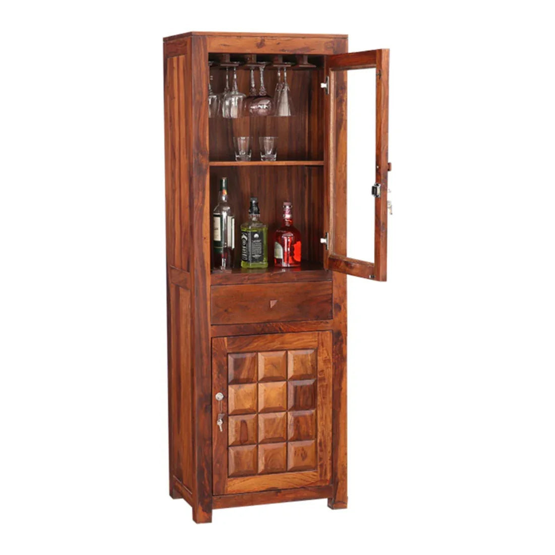Woodrow Sheesham Wood(Rosewood) Tall Bar Cabinet in HONEY Colour - HomeTown