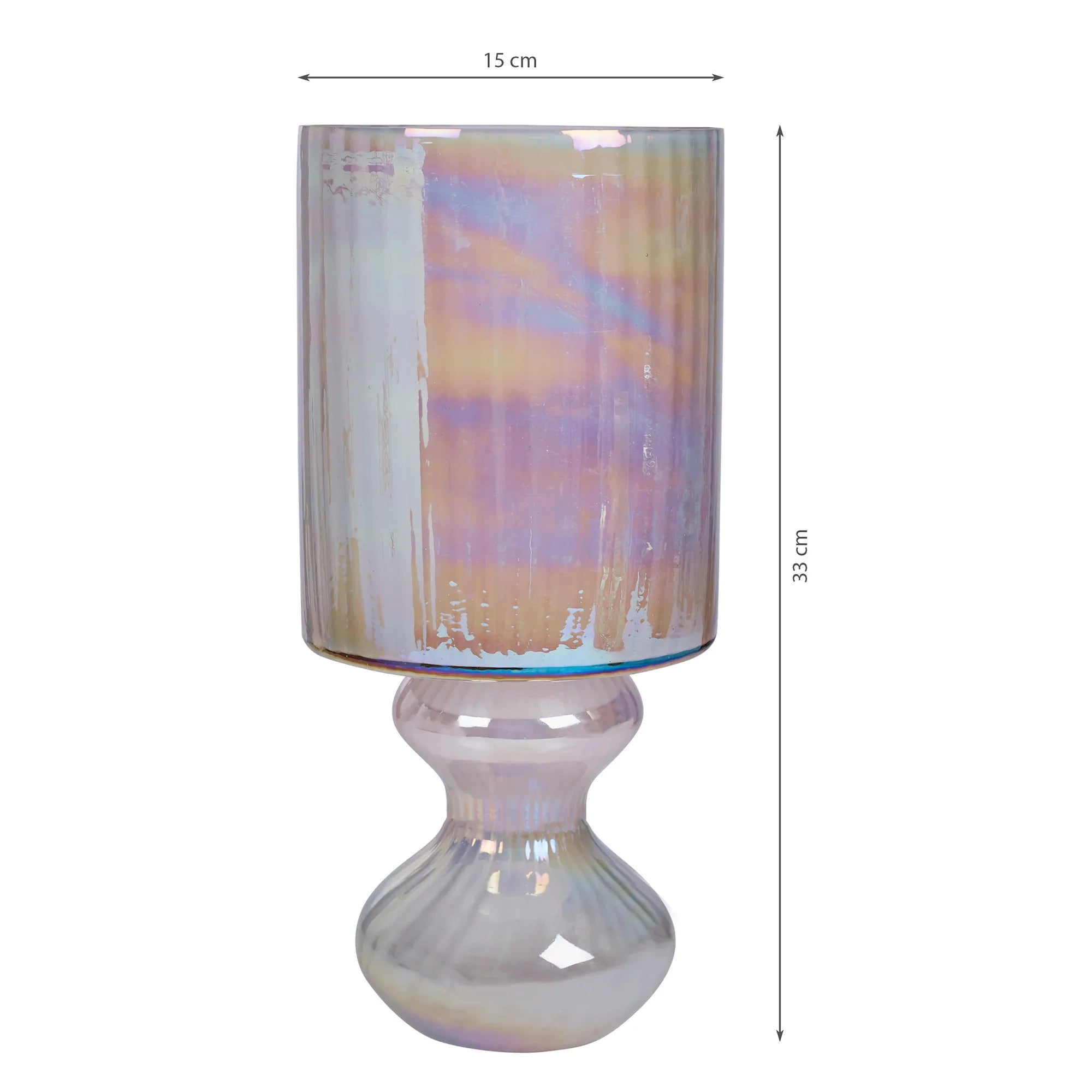 Phiona Glass Fluted Handcrafted Hurricane 33 Cm in Blush Colour - HomeTown