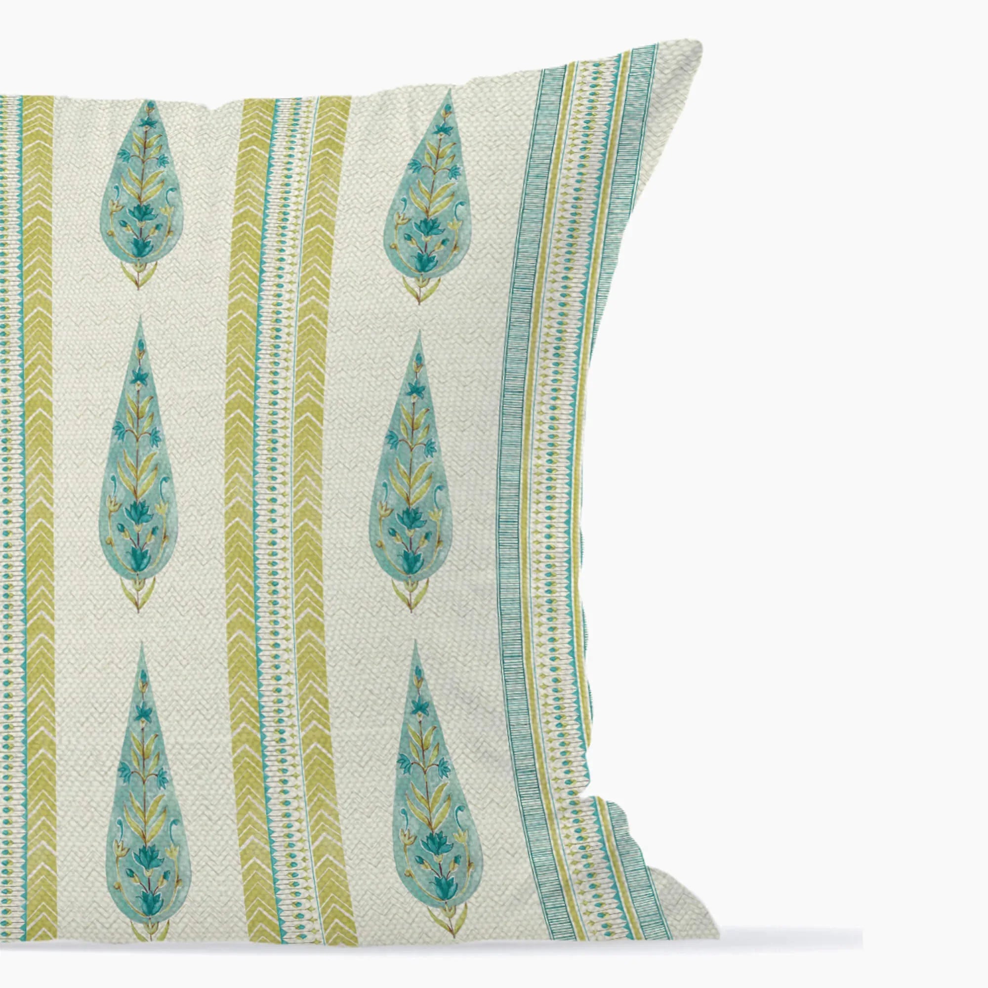Indian Botanical Reversible Stripe Digital Printed Cushion Cover 40x40 Cm in Aqua Colour - HomeTown
