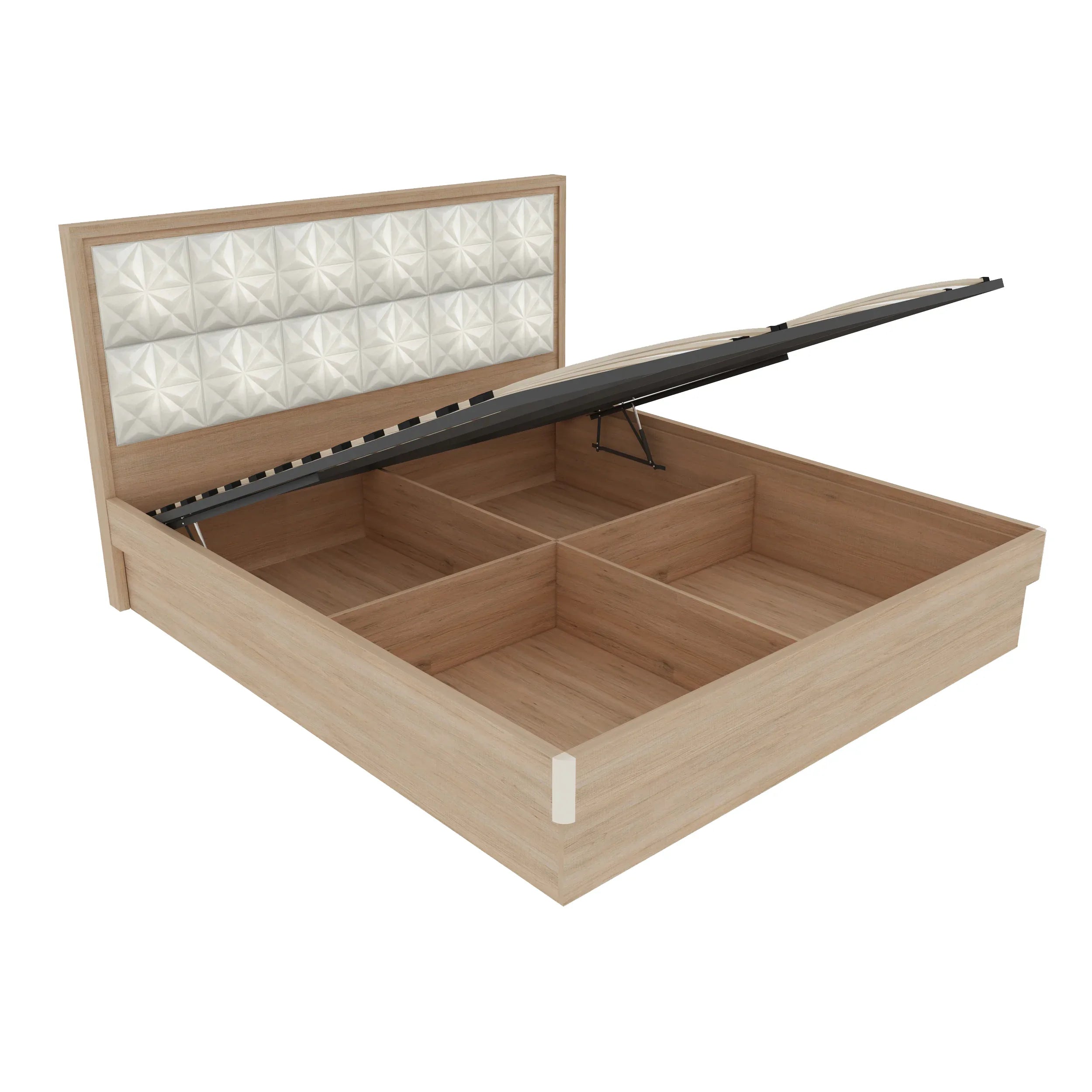 Jordan Queen Bed With Hydraulic storage in Sonam Oak & White Colour - HomeTown