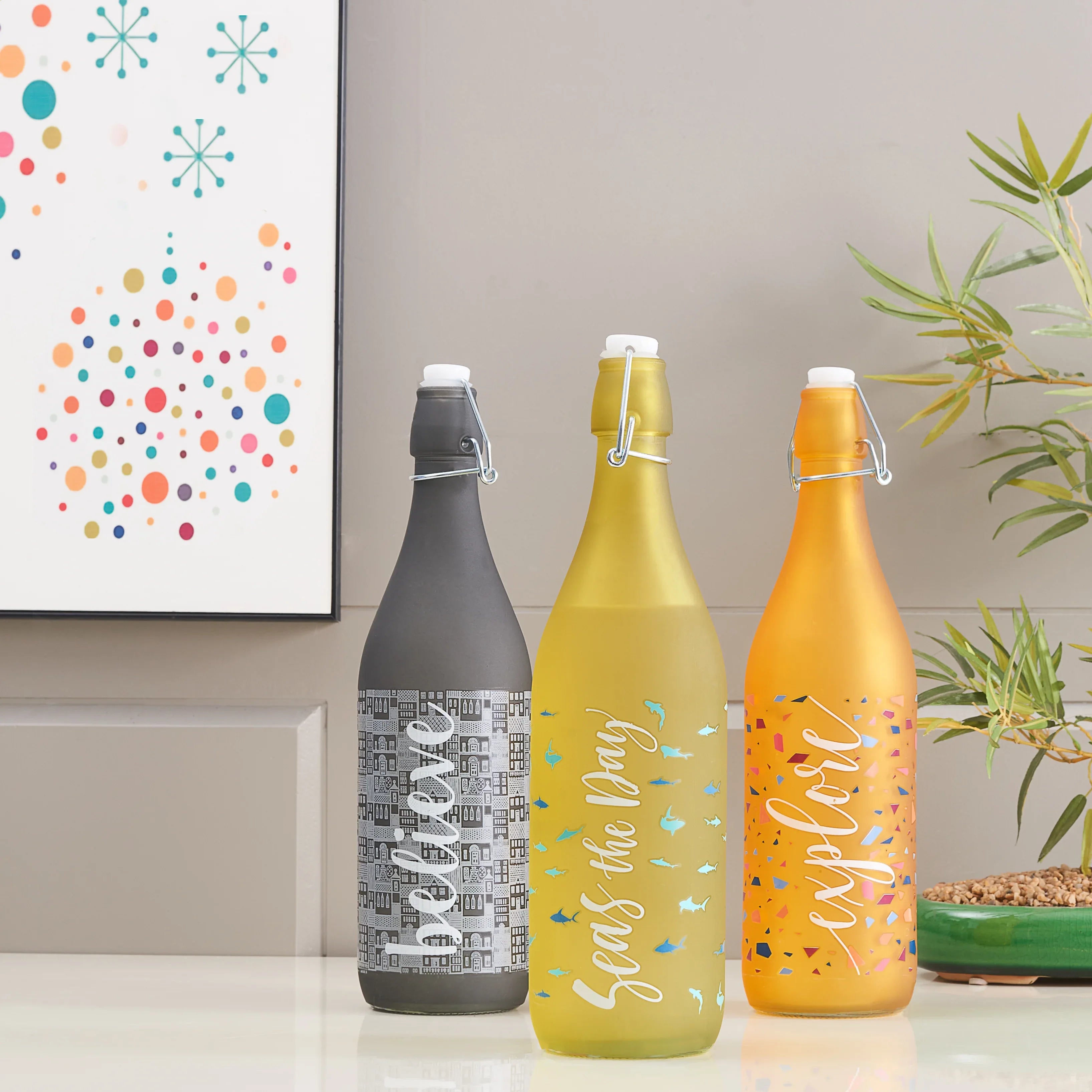 Bahamas Glass Green Frosted Bottle 1L in Green Colour - HomeTown