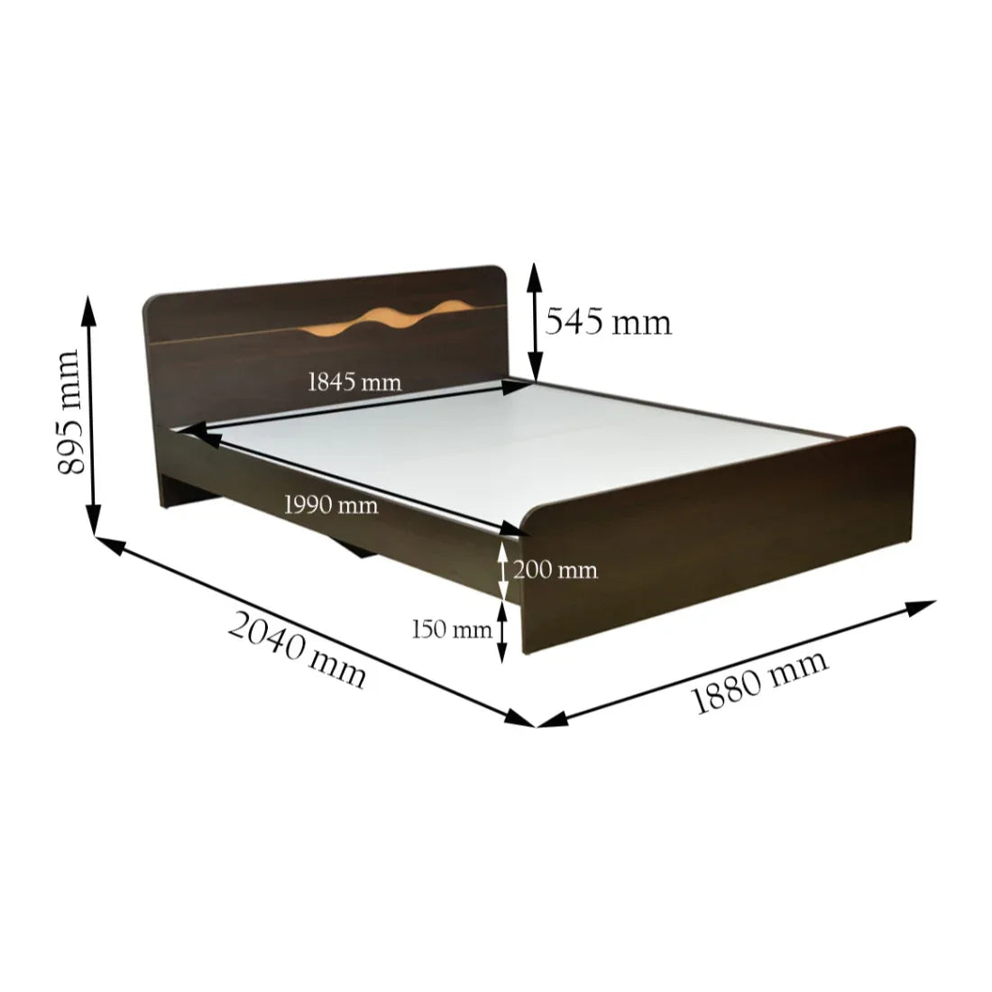 Swirl King Bed without storage in Dark Oak Colour - HomeTown