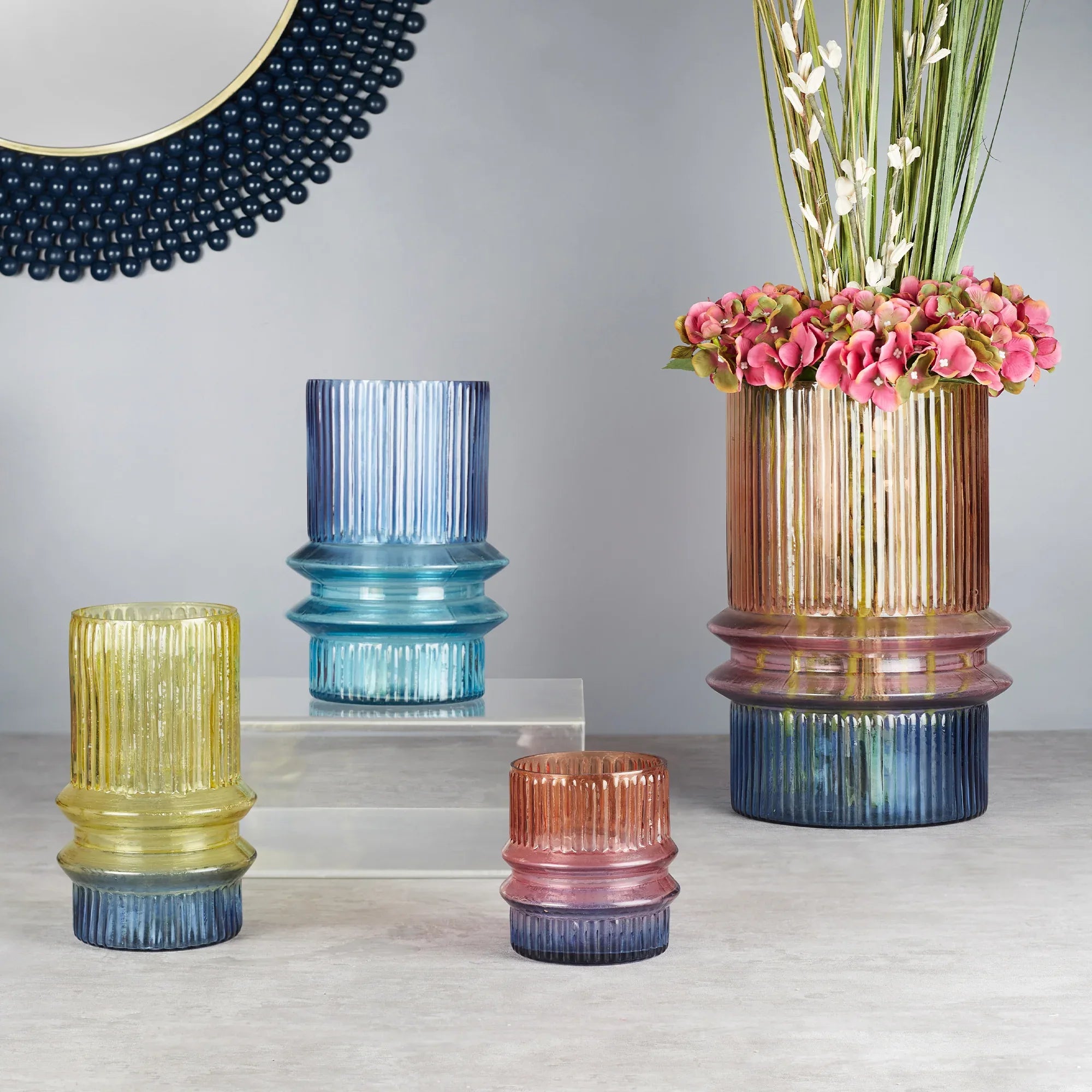 Phiona Glass Fluted Handcrafted Small Vase 18 Cm in Multi Colour - HomeTown