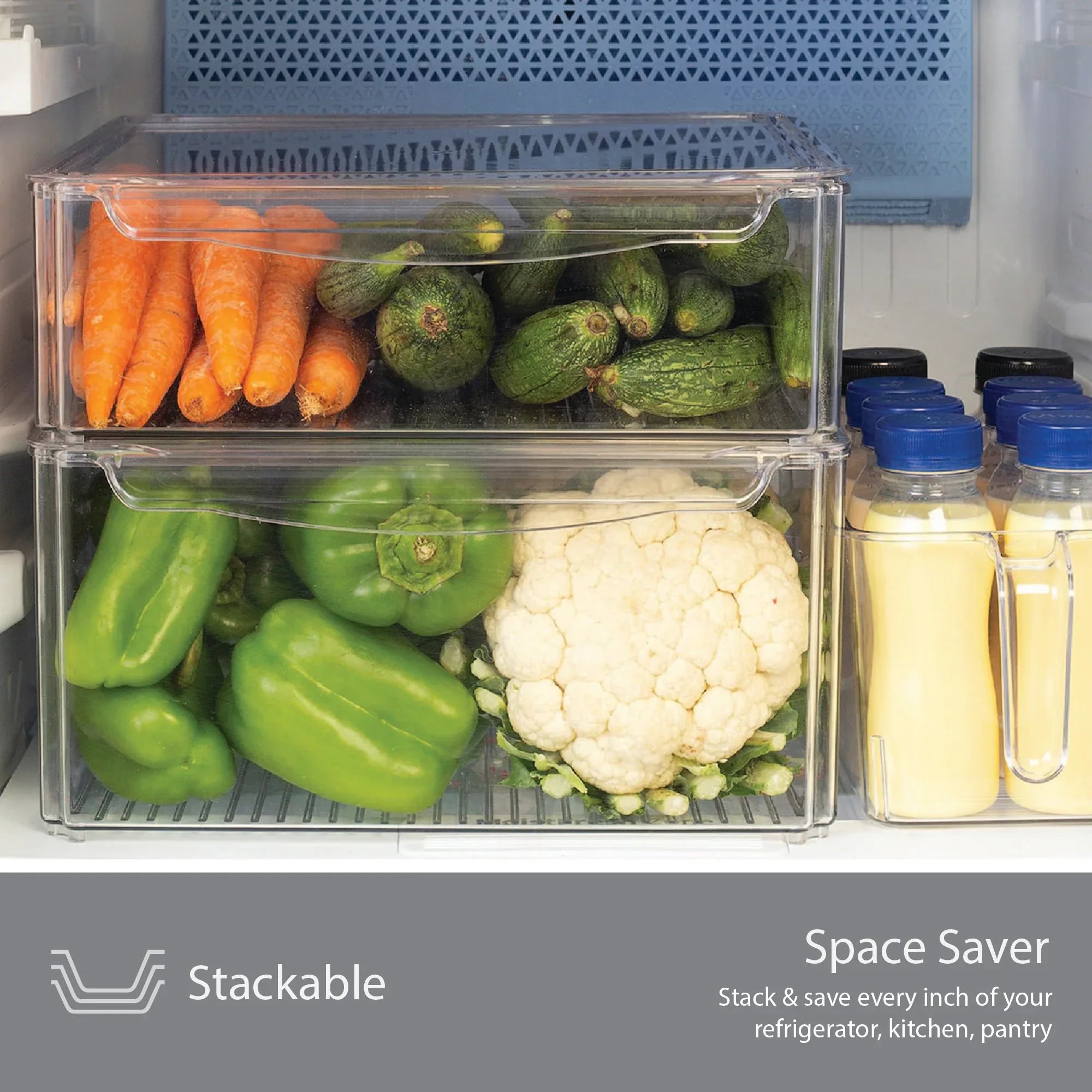 Robusto PET BPA Free Stackable Fridge Organizer with Lid & Drain - 6.1 Ltr in Transparent Colour - HomeTown