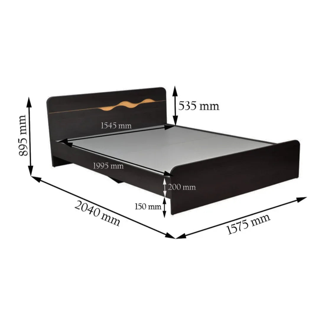 Swirl Queen bed without storage in Dark Oak Colour - HomeTown