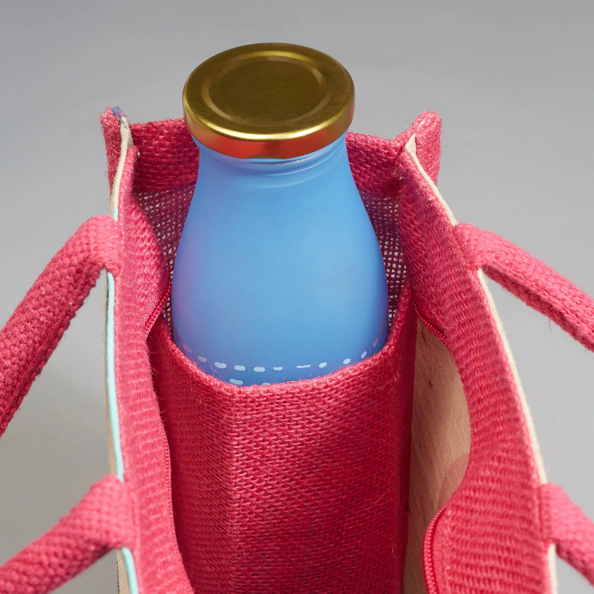 Good Life Jute Reversible Salt, Sea & Snack Printed Lunch Bag 25.5 x 25.5 Cm in Pink Colour - HomeTown