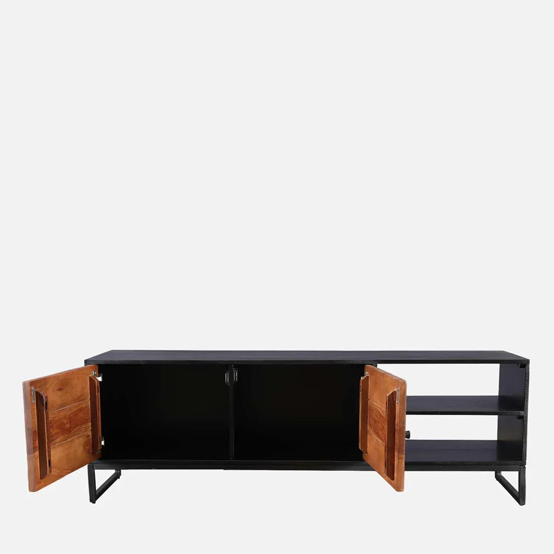 Sven Sheesham Wood(Rosewood) Low Height Tv Unit in Natural Sheesham & Black Colour - HomeTown