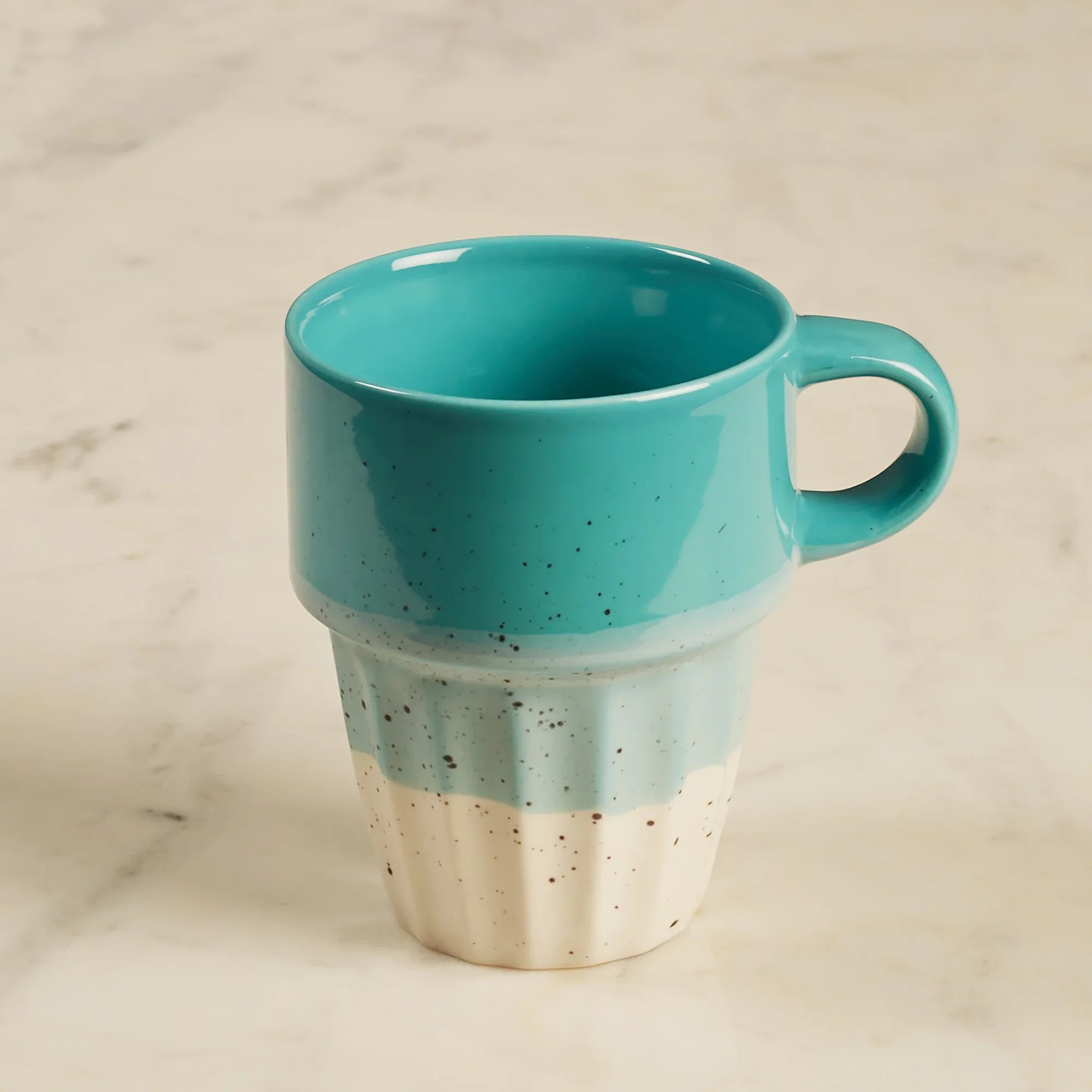 Emilia Ceramic Coffee Mugs Set Of 4 With Metal Stand in Blue & Pink Colour - HomeTown