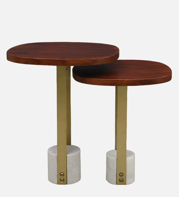 Celestia Marble Top Nest of Table in Walnut & White Colour dimensions
