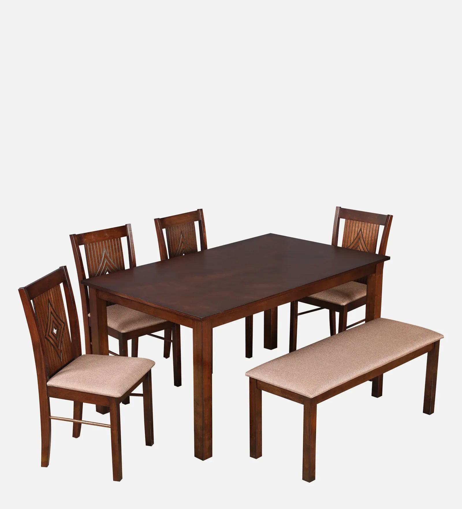 Aravali Rubberwood Six Seater Dining Set With Bench in Antique Cherry Colour - HomeTown