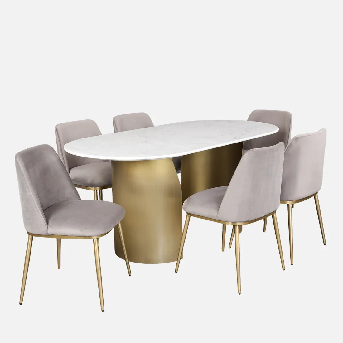 Palatine Marble Top Six Seater Dining Set in White & Grey Colour - HomeTown