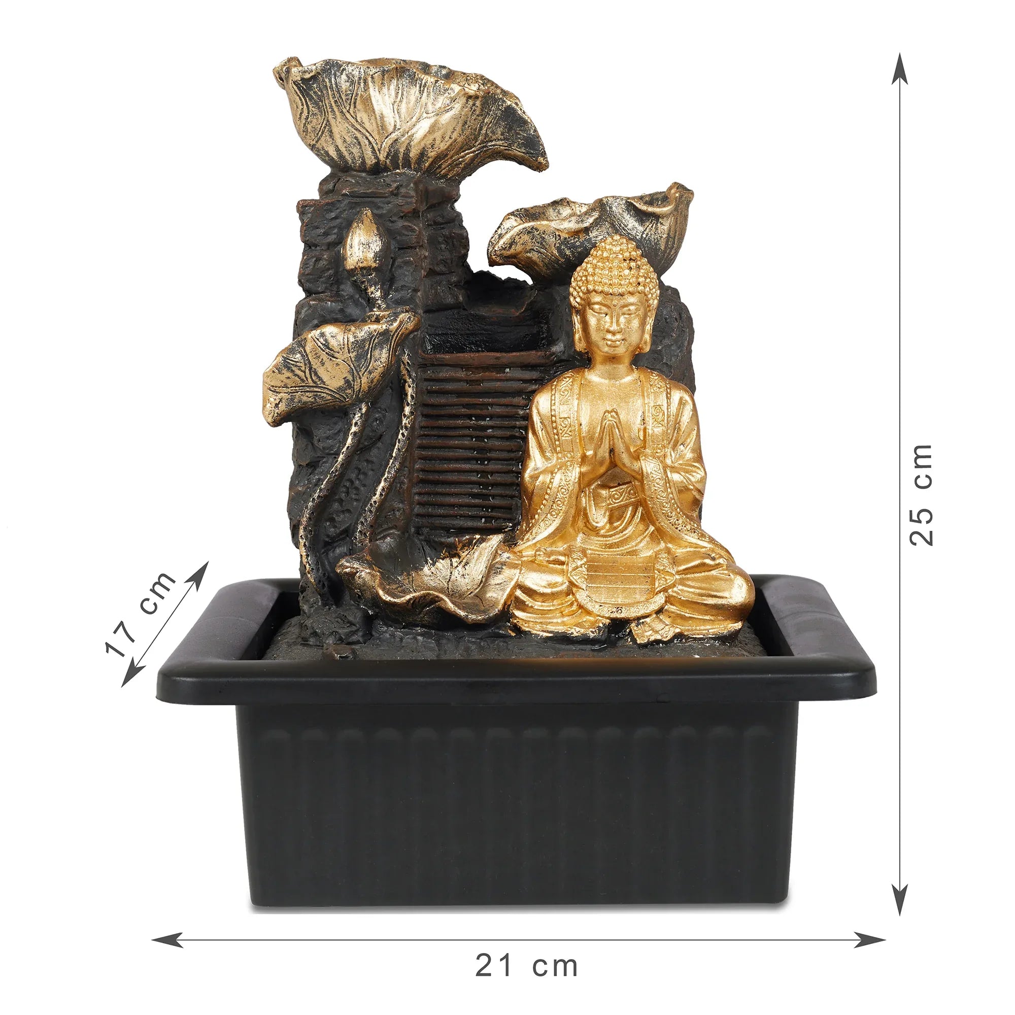 Impression Polyresin Buddha Petal Water Fountain 21x17x25 Cm in Antique Gold Colour - HomeTown