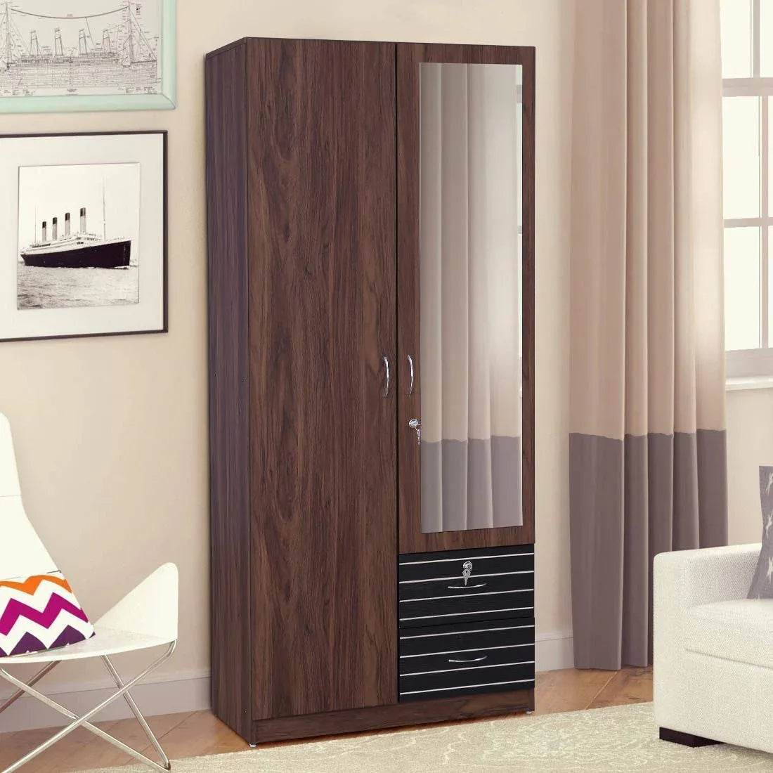 Molly Two Door Wardrobe with Mirror in Walnut Finish
