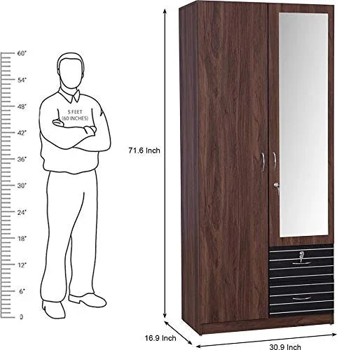 Molly Two Door Wardrobe with Mirror in Walnut Finish - HomeTown