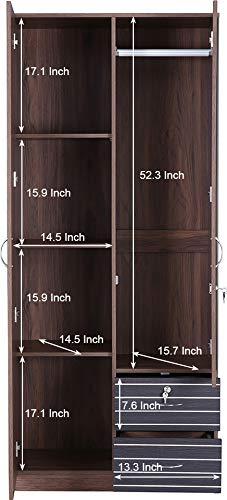 Molly Two Door Wardrobe with Mirror in Walnut Finish dimensions