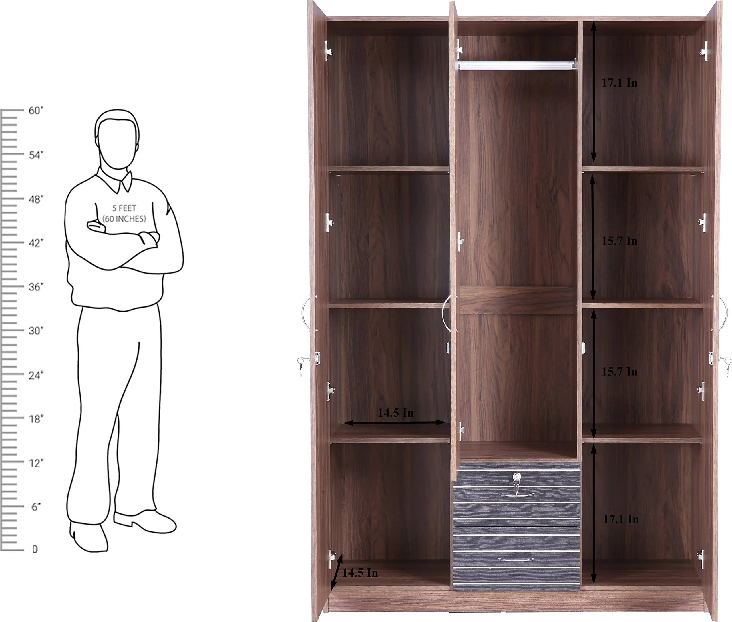 Molly Engineered Wood Three Door Wardrobe - HomeTown