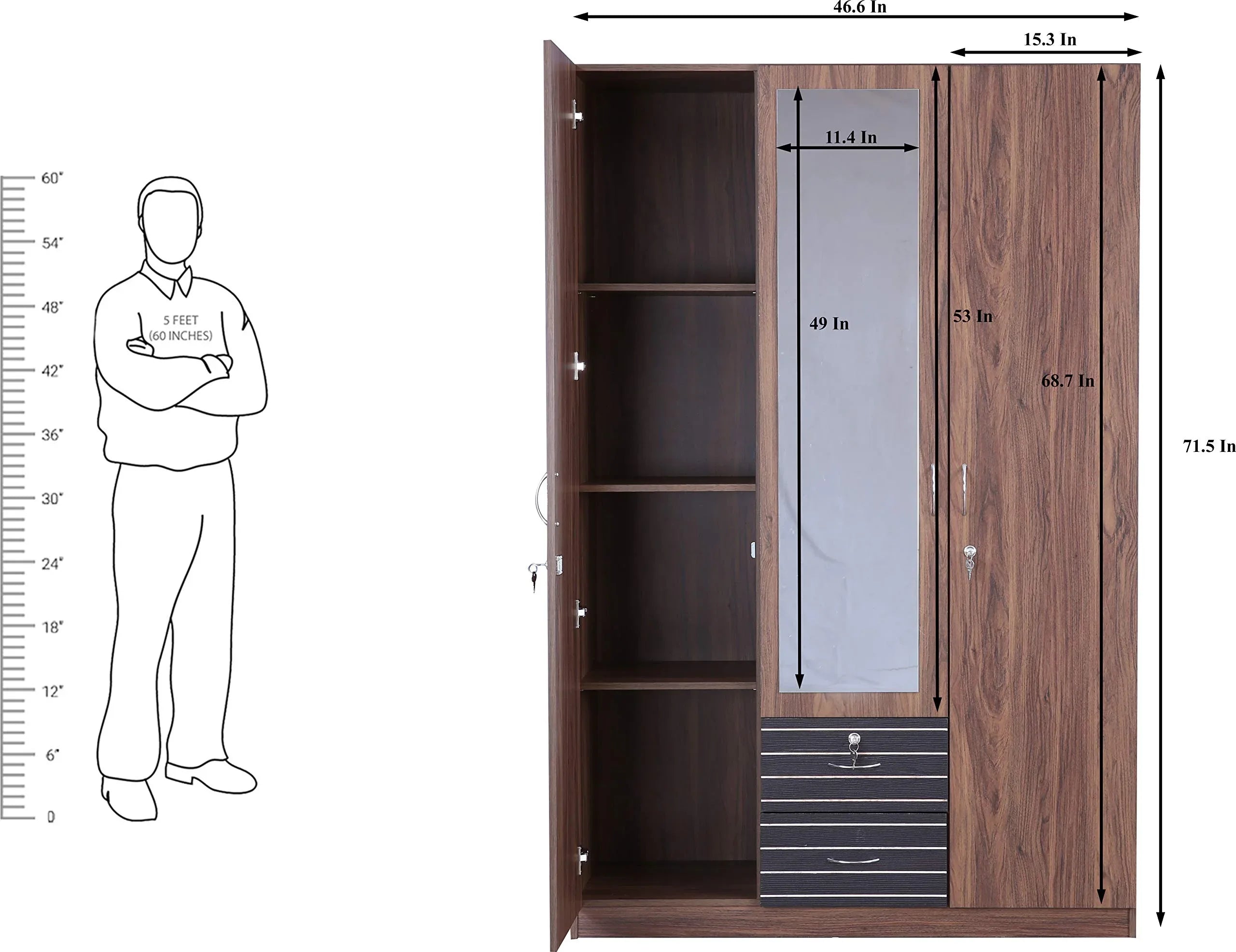 Molly Engineered Wood Three Door Wardrobe - HomeTown
