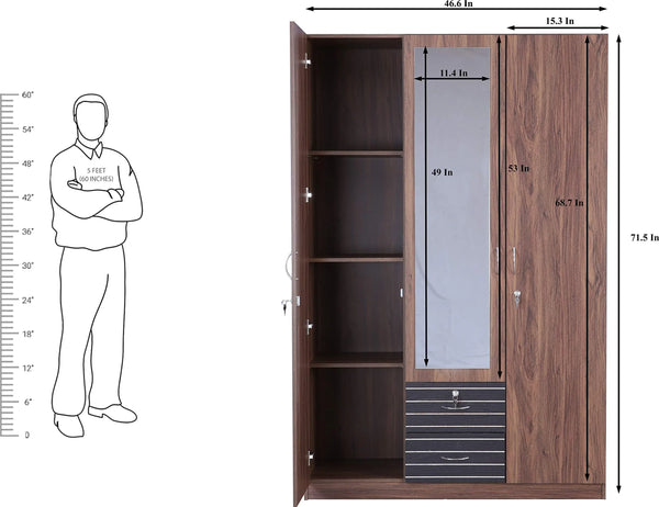 Molly Engineered Wood 3 Door Wardrobe dimensions