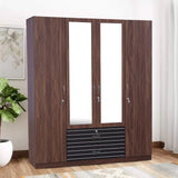 Molly Engineered Wood 4 Door Wardrobe with Mirror in Walnut Finish