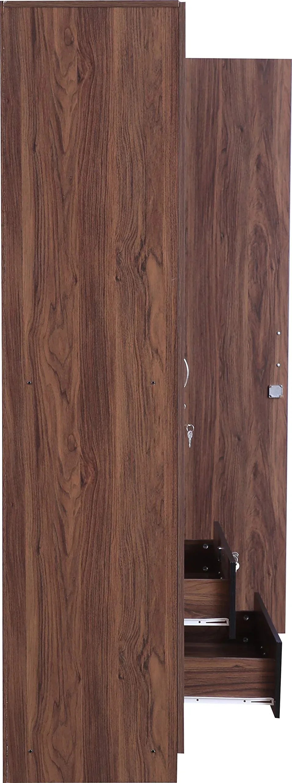 Molly Engineered Wood Four Door Wardrobe with Mirror in Walnut Finish - HomeTown
