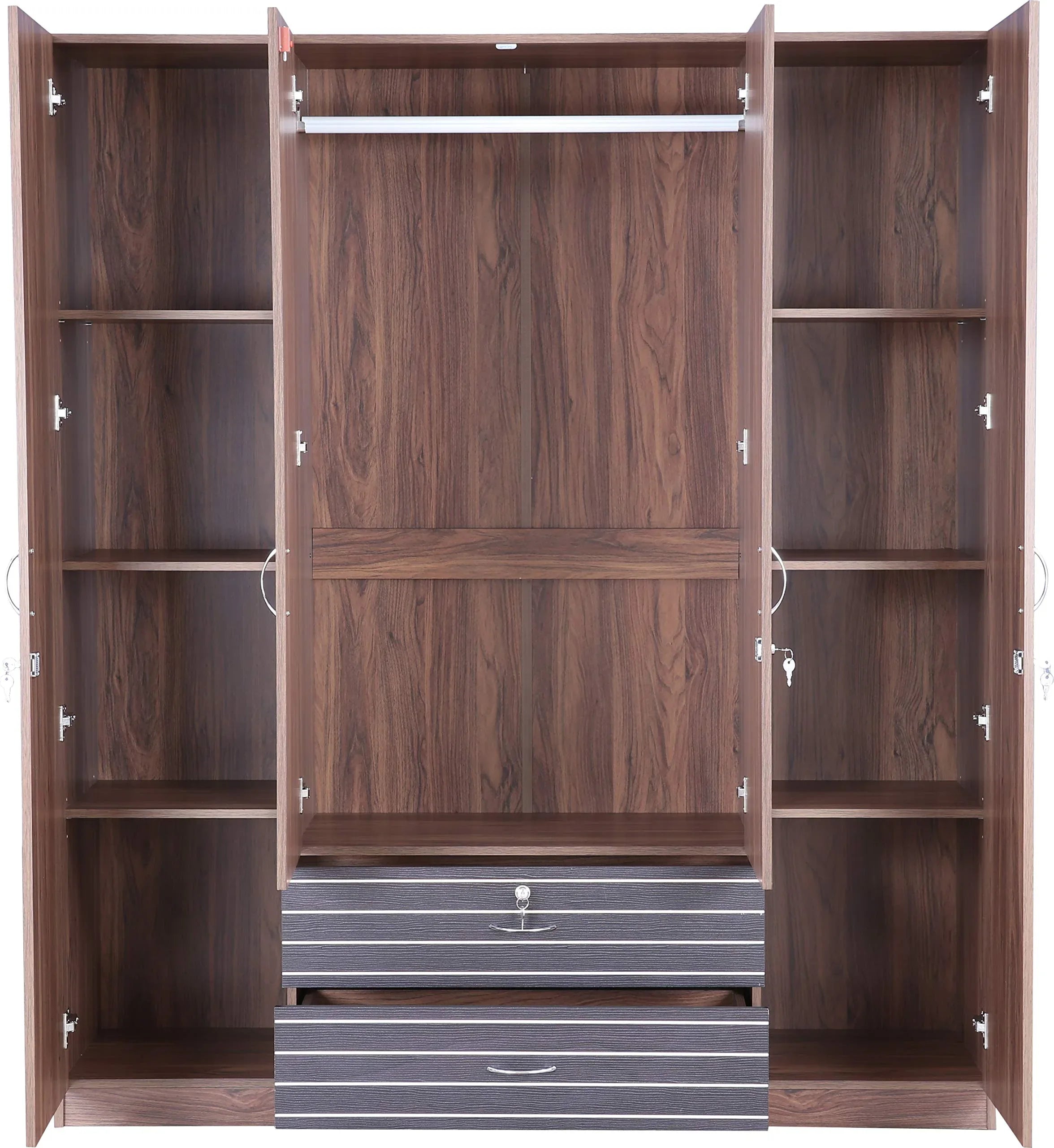 Molly Engineered Wood Four Door Wardrobe with Mirror in Walnut Finish - HomeTown
