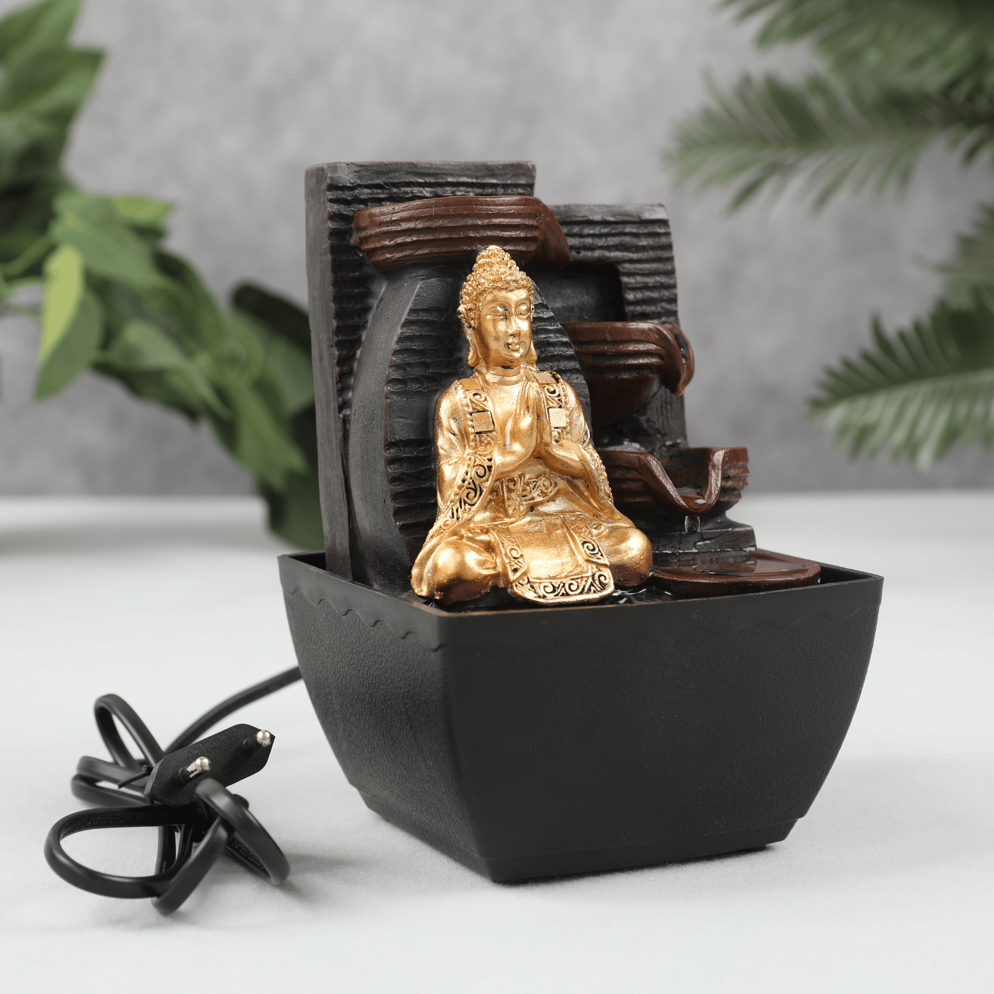 Impression Polyresin Buddha 3 Drop Fountain in Gold Colour