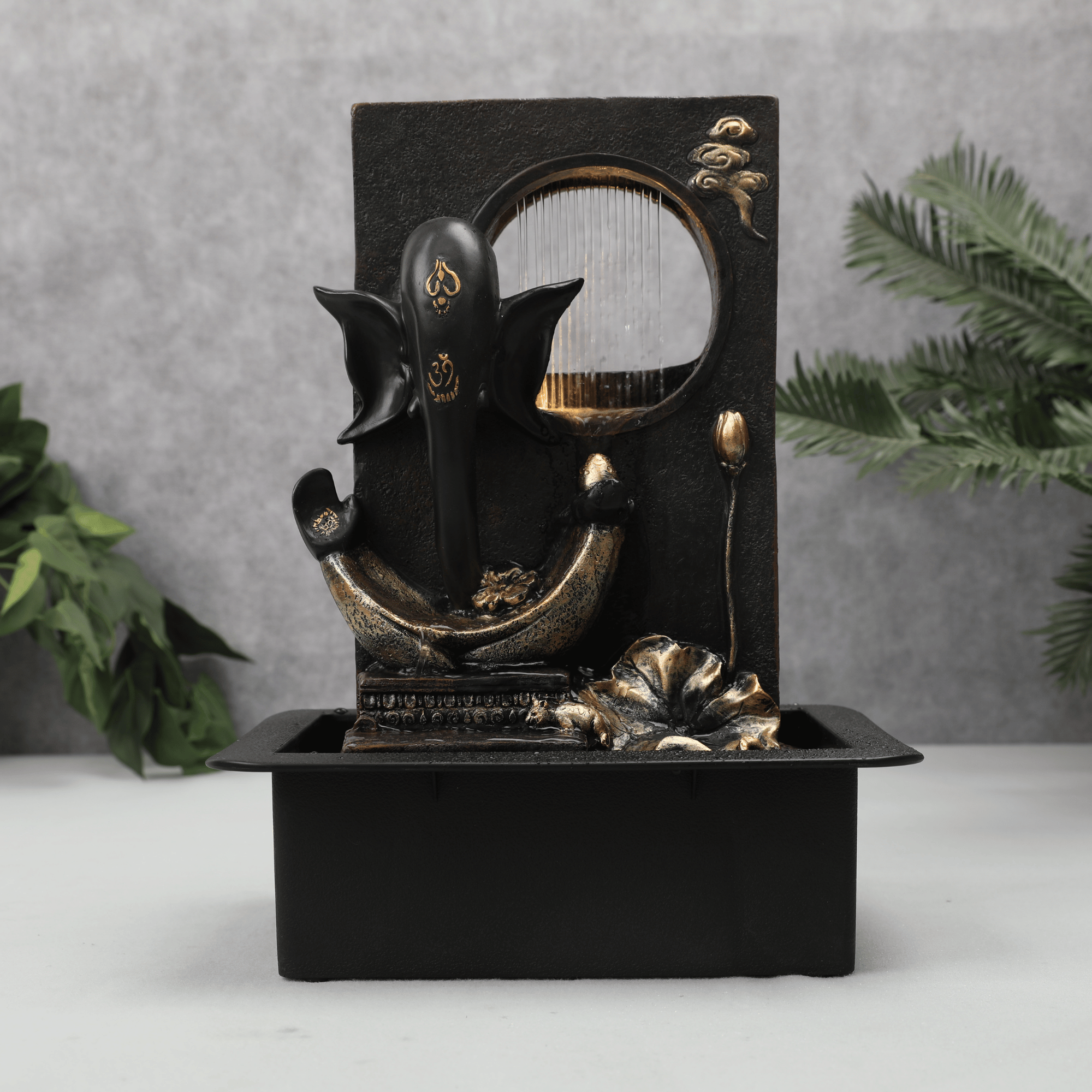 Impression Polyresin Modern Ganesha Water Fountain 30x40 Cm in Black & Gold Colour