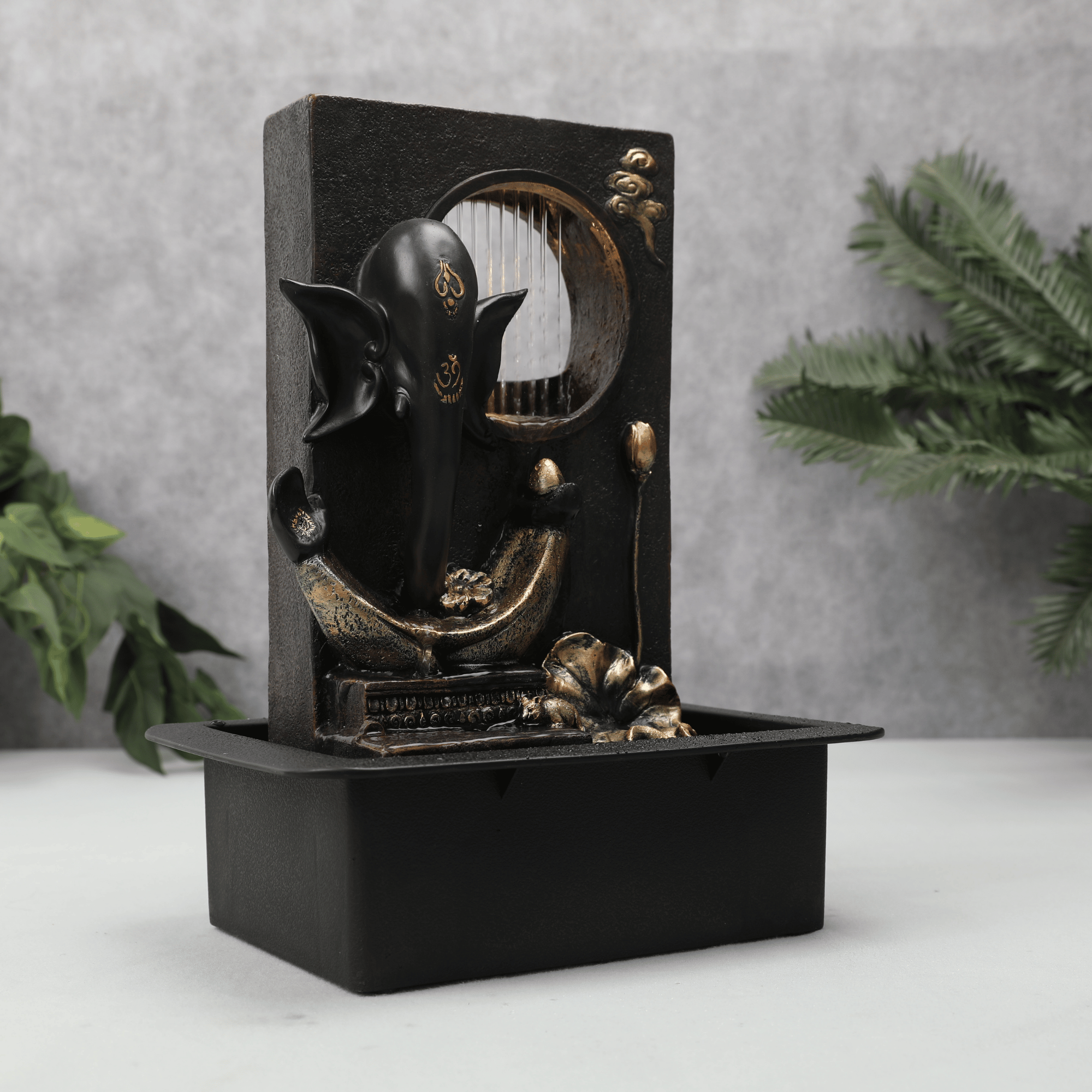 Impression Polyresin Modern Ganesha Water Fountain 30x40 Cm in Black & Gold Colour
