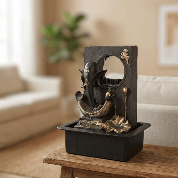 Impression Polyresin Modern Ganesha Water Fountain 30x40 Cm in Black & Gold Colour