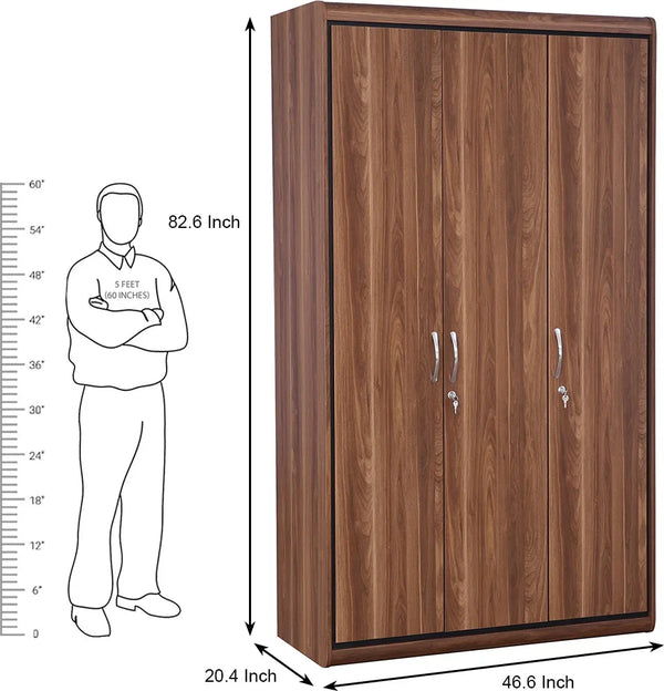 Archer 3 Door Wardrobe in Walnut Colour dimensions