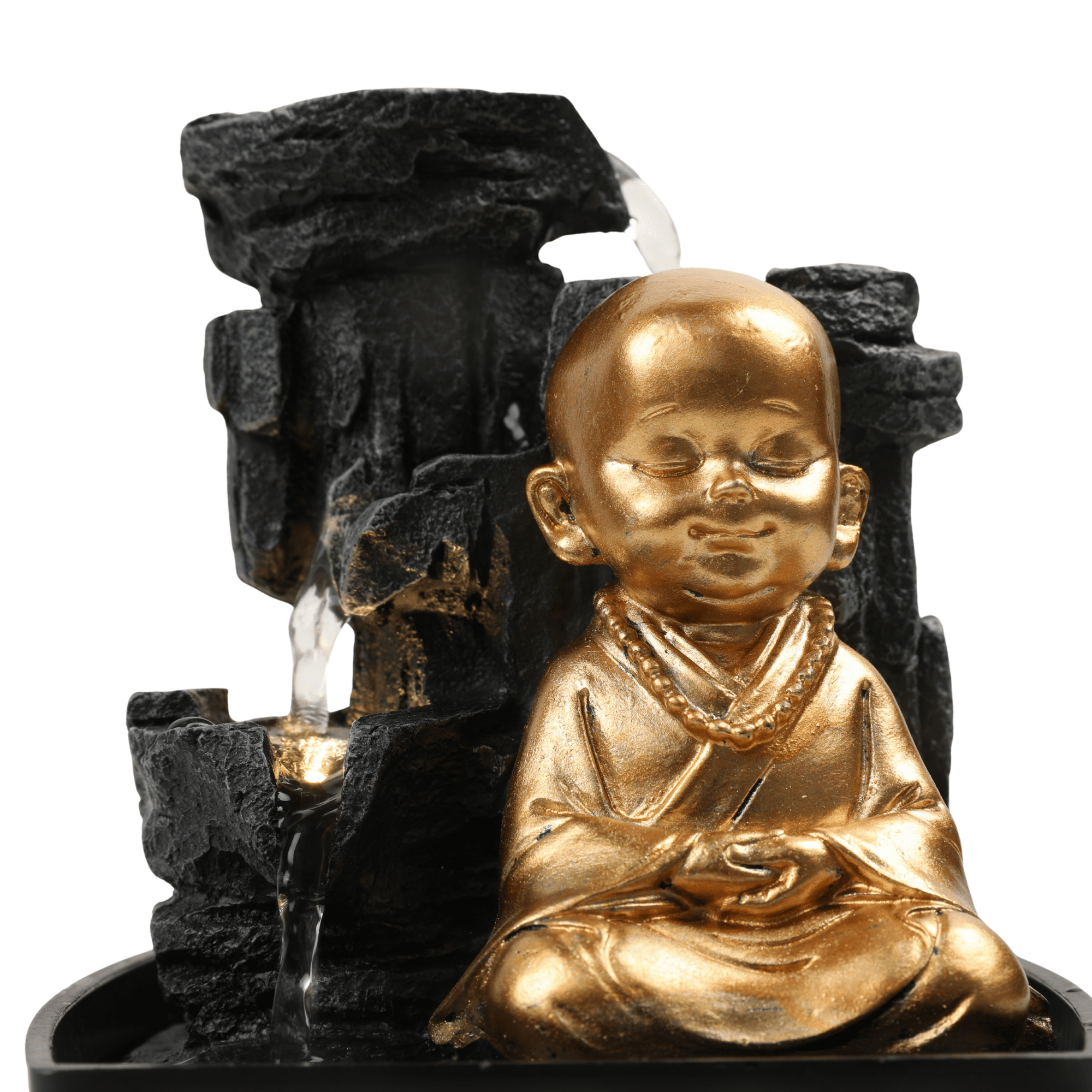 Impression Polyresin Monk Fountain 13X18Cm in Black Gold Colour