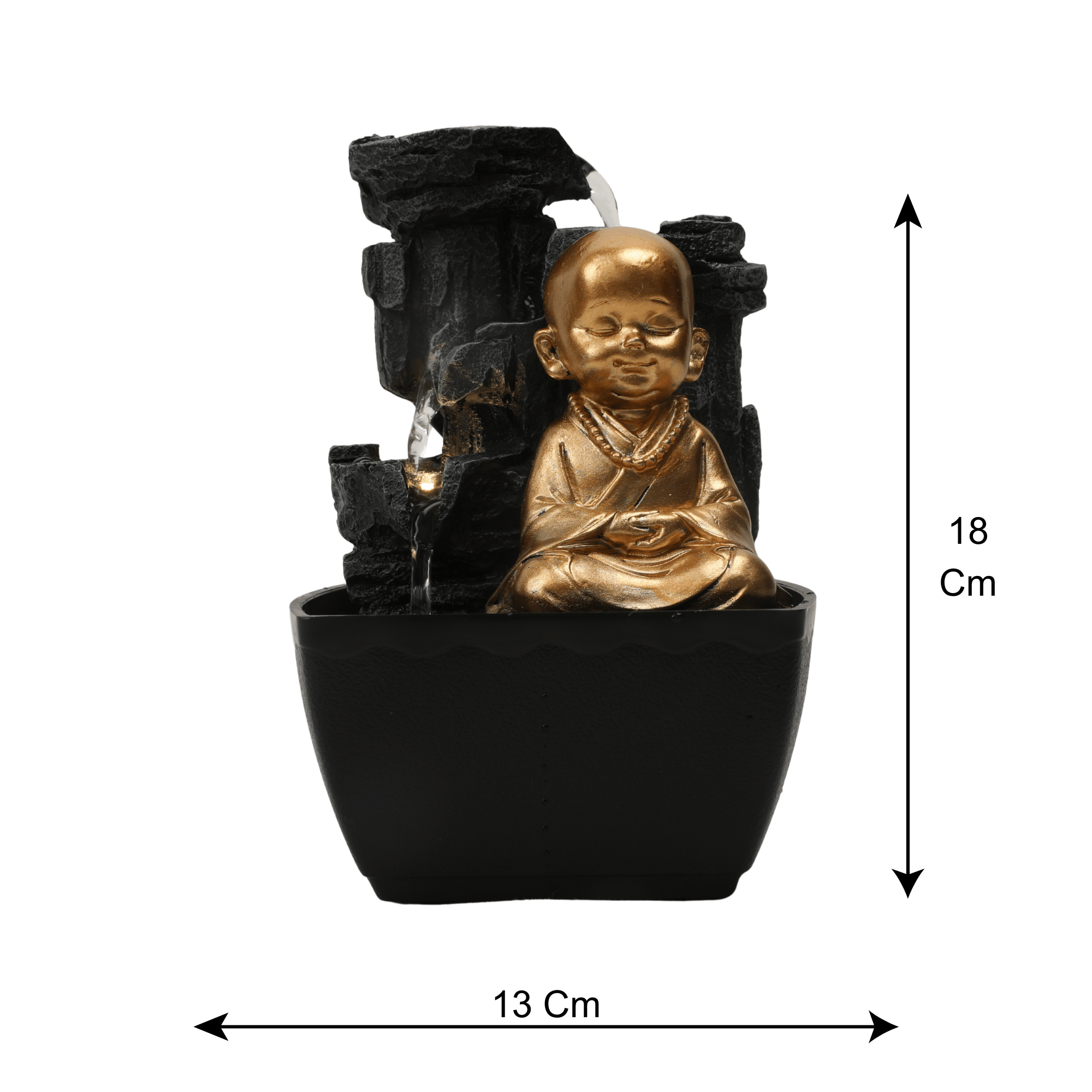 Impression Polyresin Monk Fountain 13X18Cm in Black Gold Colour