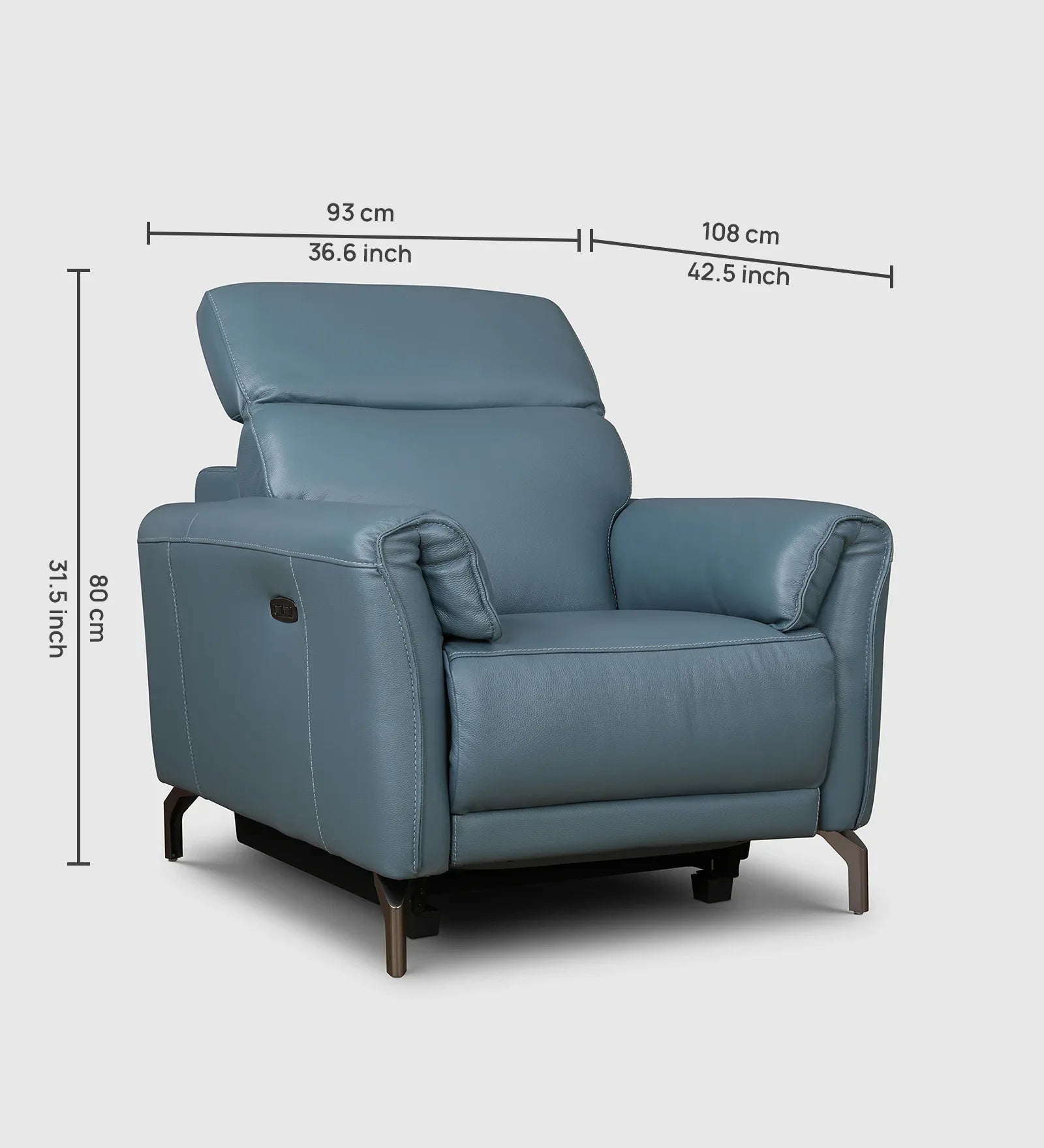 Emilia Half Leather Single Seater Electric Recliner in Blue Colour - HomeTown