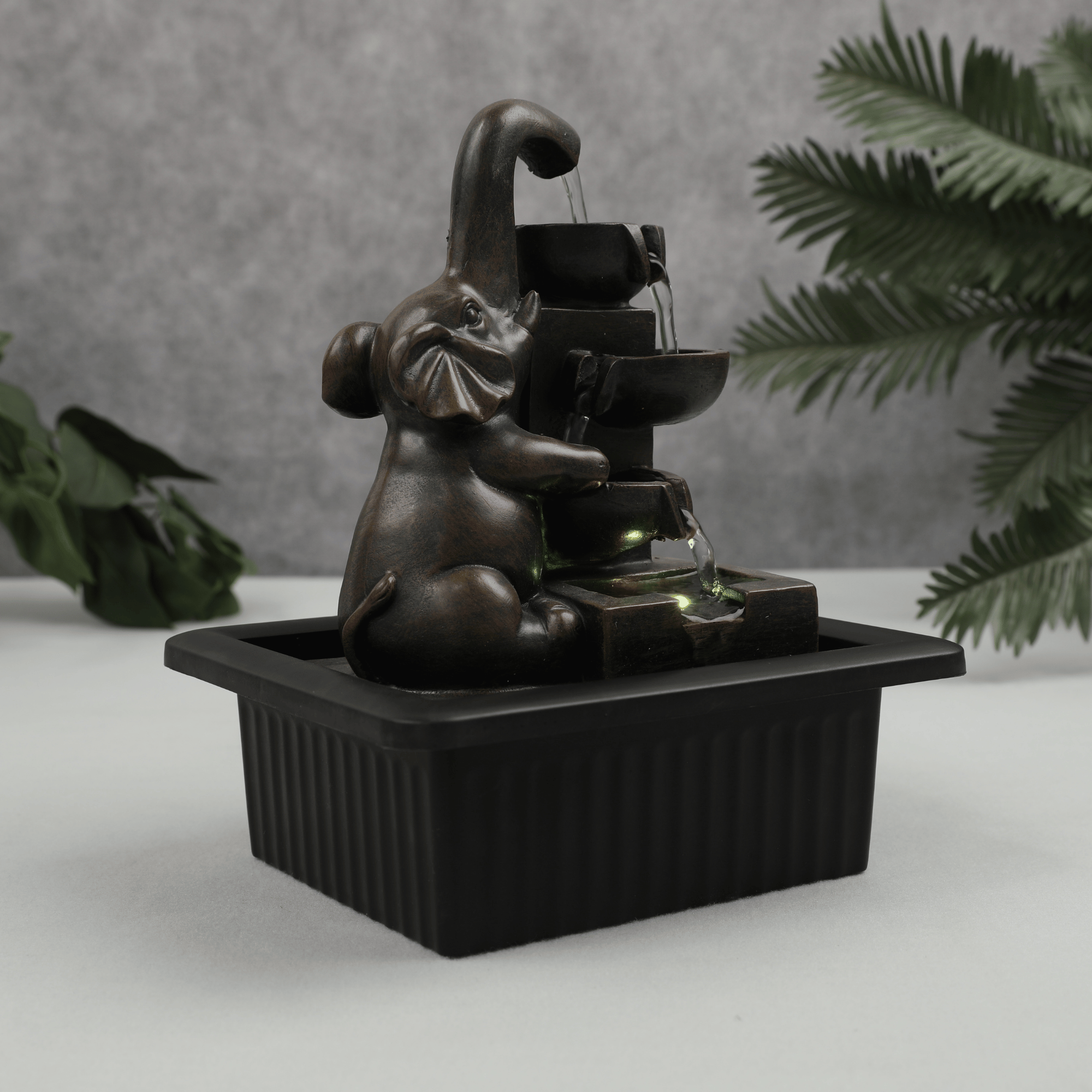 Impression Polyresin Elephant Water Fountain 21x17x25 Cm in Brown Colour