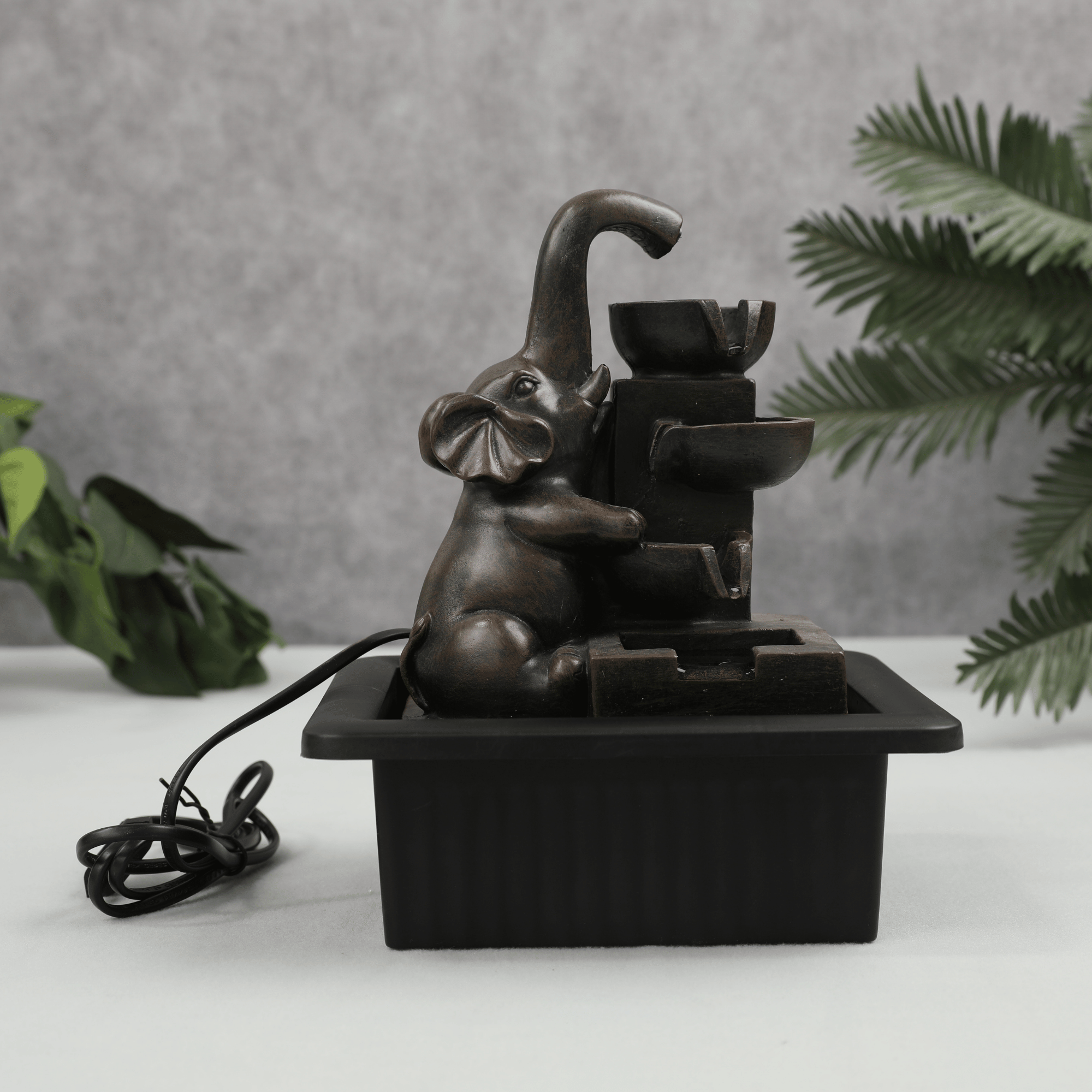 Impression Polyresin Elephant Water Fountain 21x17x25 Cm in Brown Colour