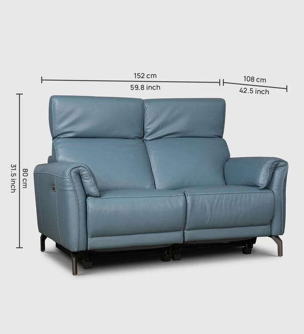 Emilia Half Leather Electric Recliner | 2 Seater | Blue dimensions