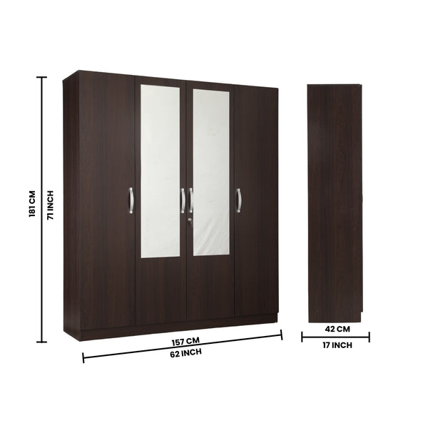 Allen Plus 4 Door Wardrobe with Mirror Walnut dimensions
