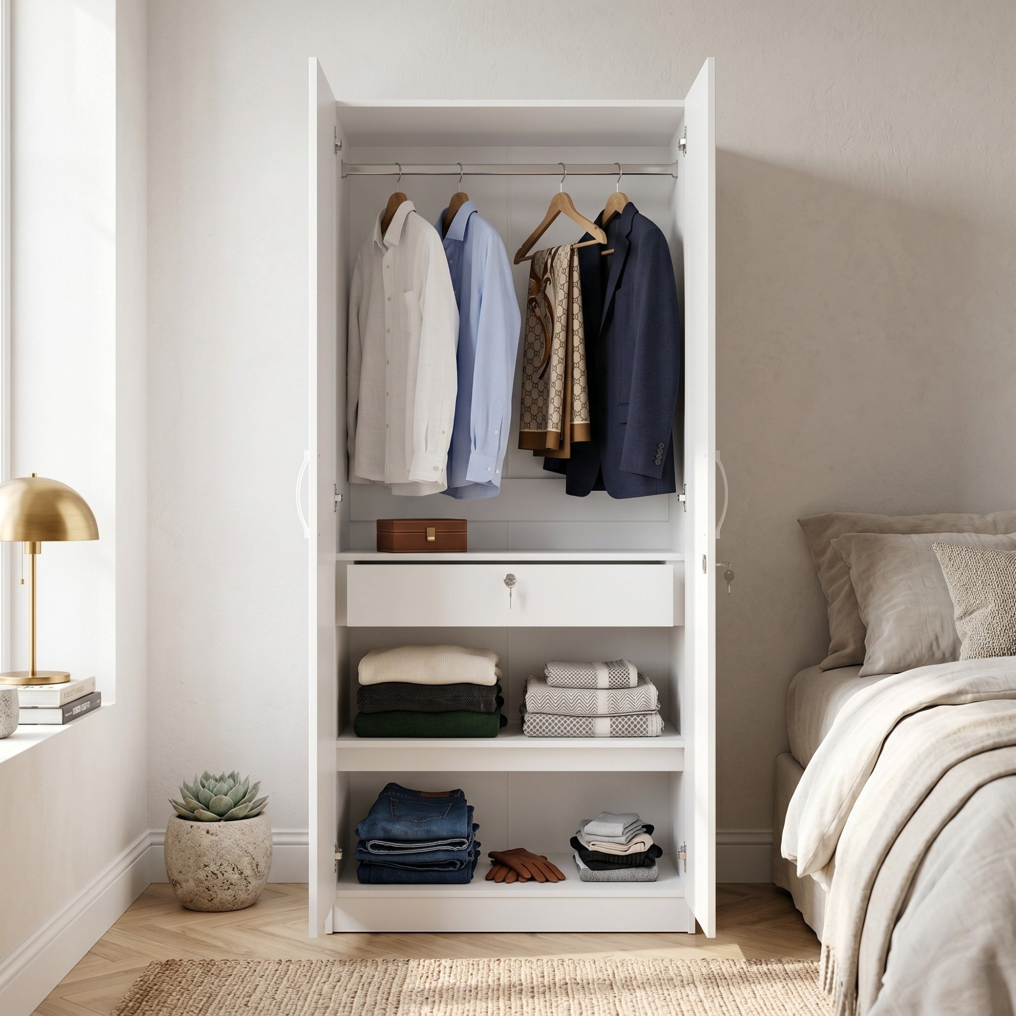 ALLEN PLUS 2 DOOR WARDROBE WITH MIRROR WHITE