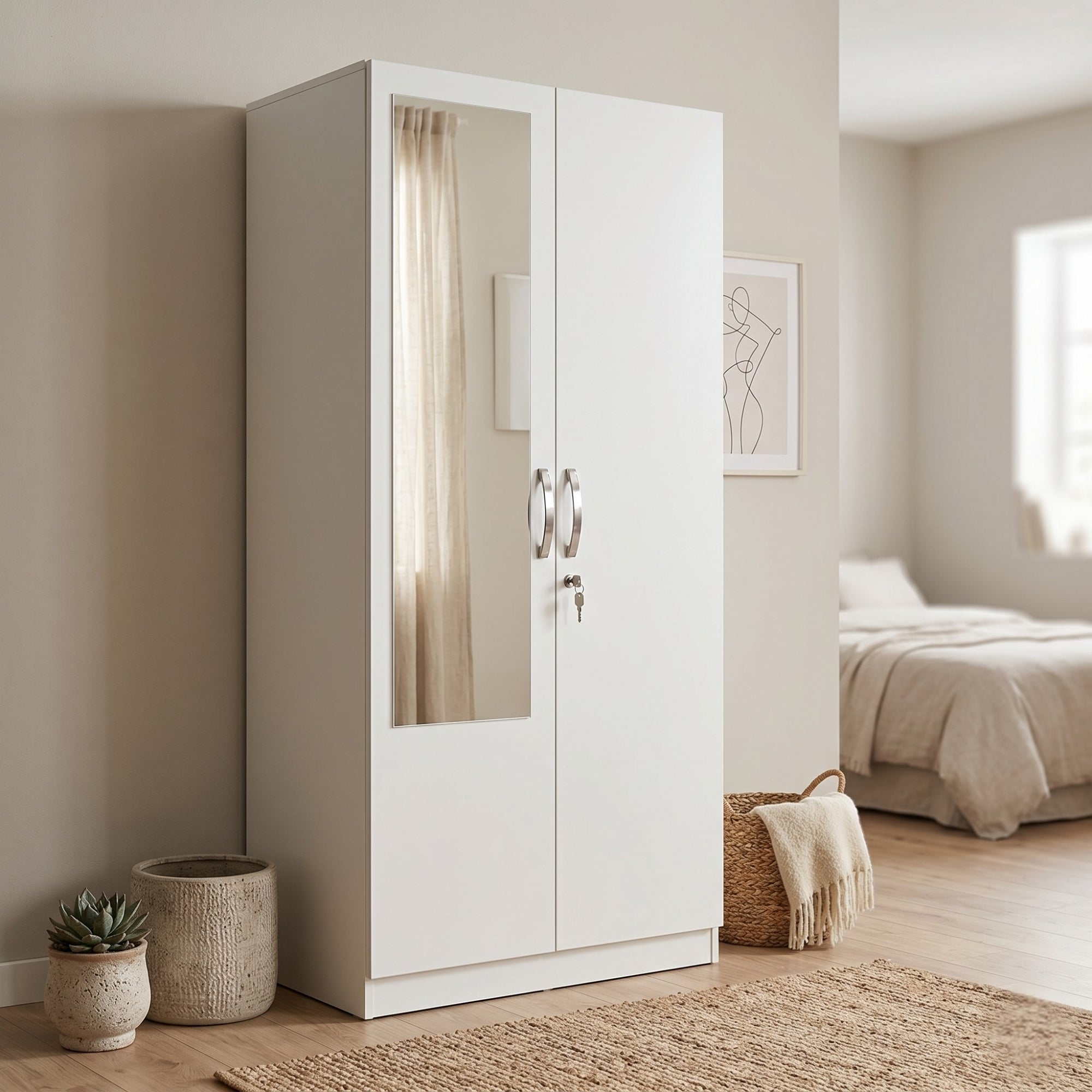 ALLEN PLUS 2 DOOR WARDROBE WITH MIRROR WHITE