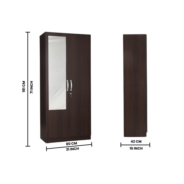 Allen Plus 2 Door Wardrobe with Mirror Walnut dimensions