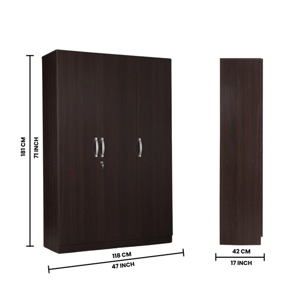 Willy Plus 3 Door Wardrobe Walnut dimensions