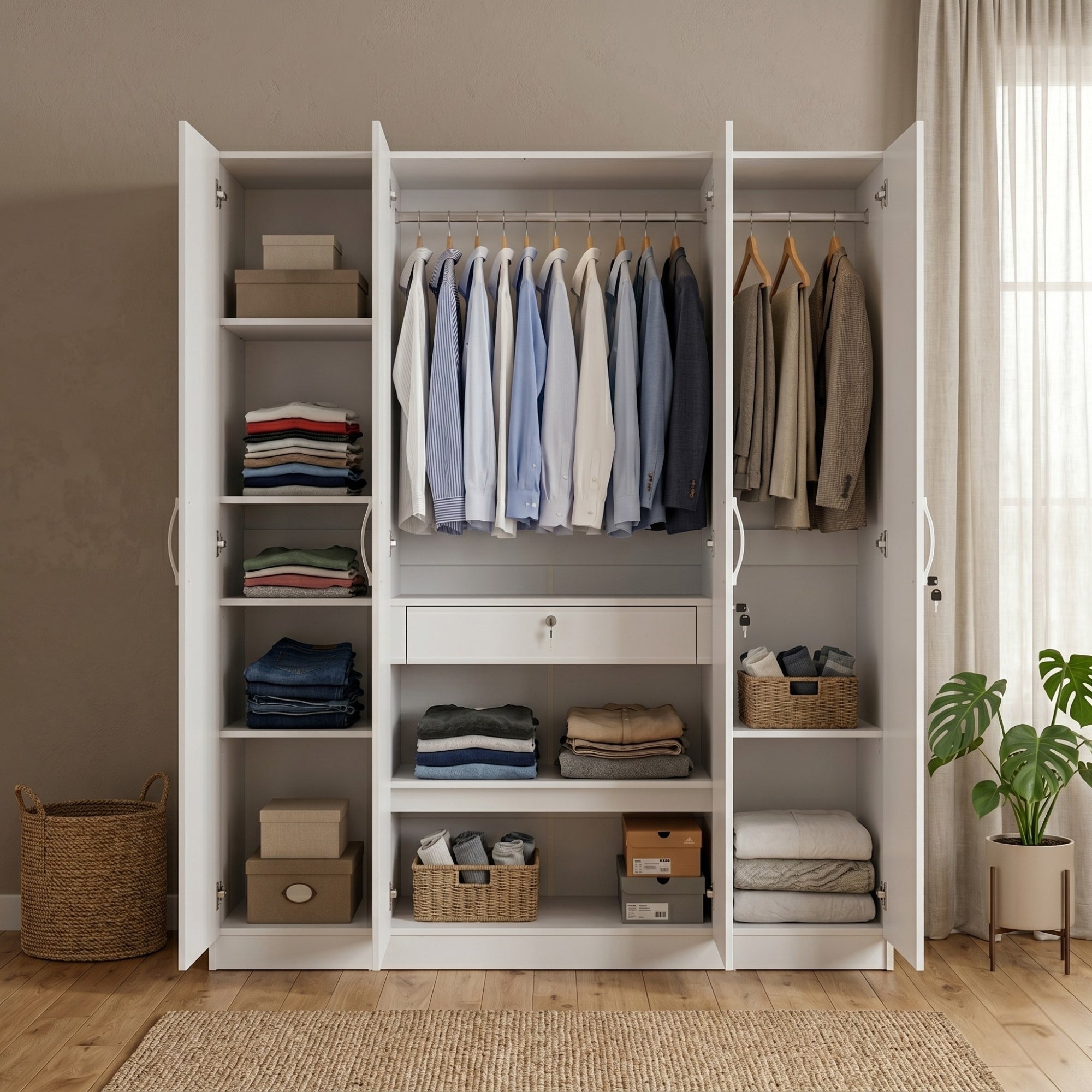 ALLEN PLUS 4 DOOR WARDROBE WITH MIRROR WHITE